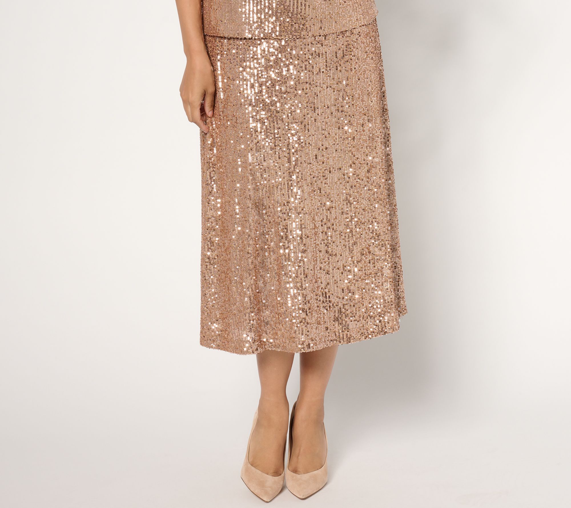 "As Is" Isaac Mizrahi Live! Petite Always Isaac Sequin Midi Skirt