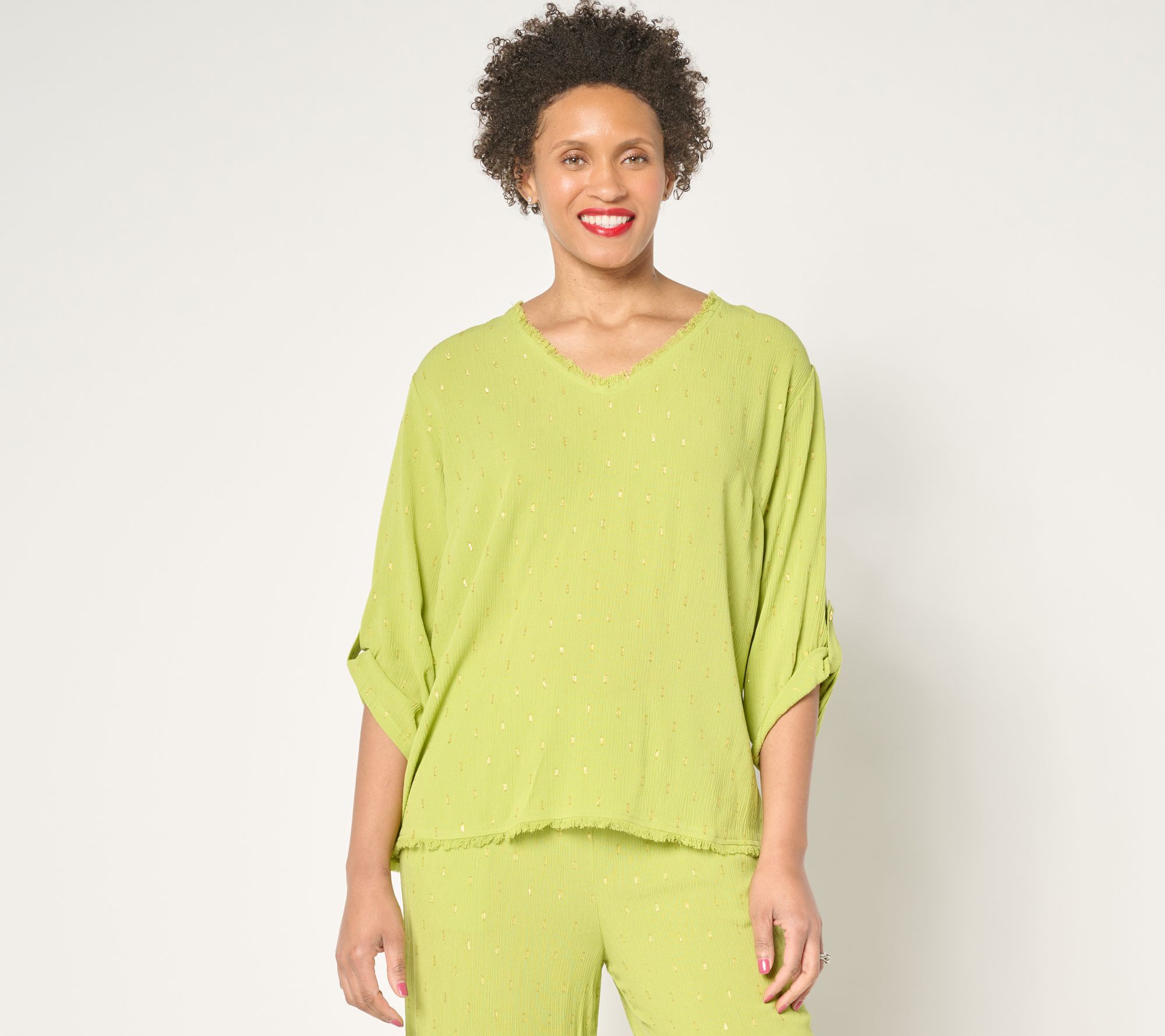 Susan Graver Soleil Lurex Clip Dot Dolman Sleeve Top