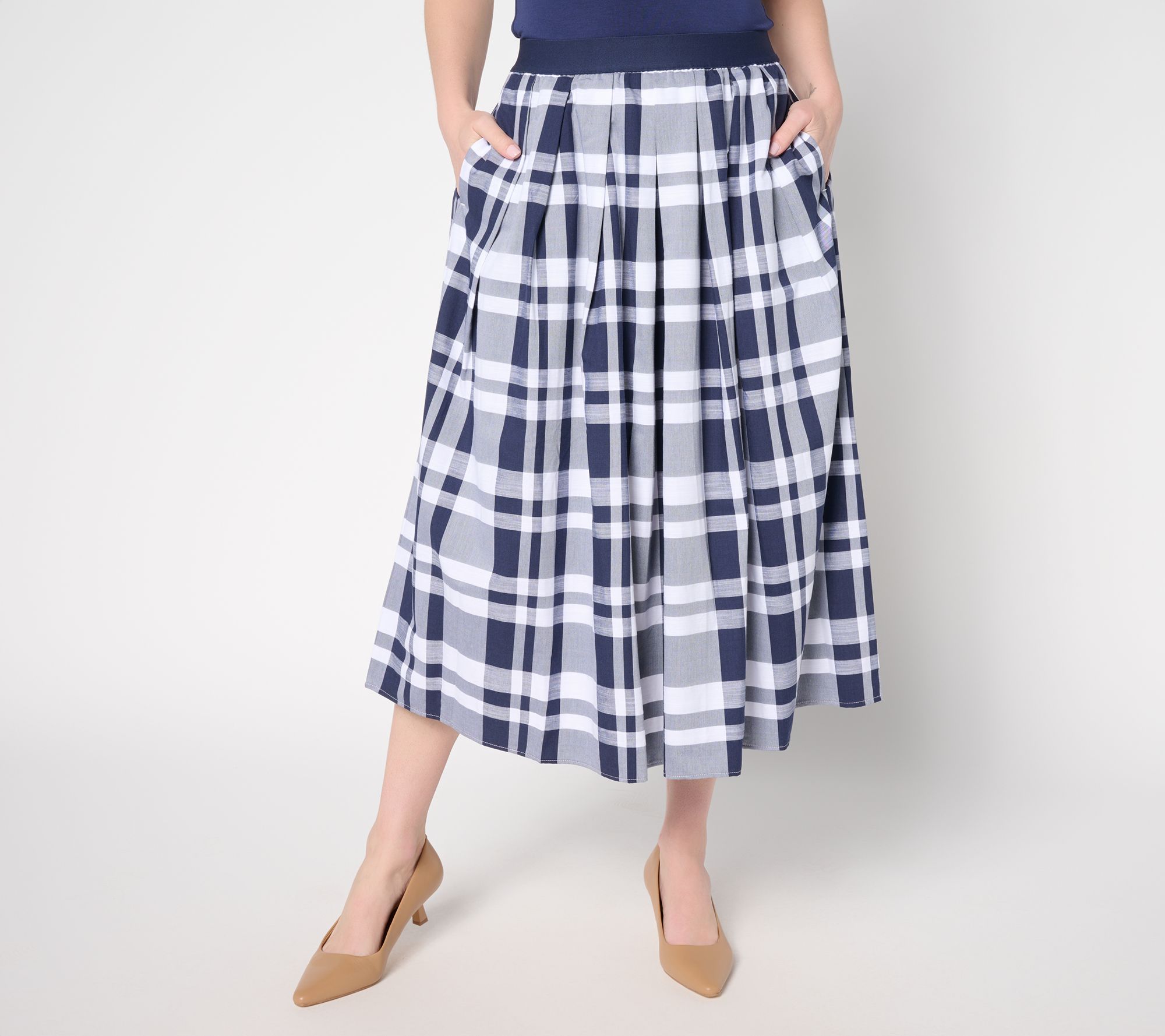 Joan Rivers Petite Madras Plaid Midi Skirt