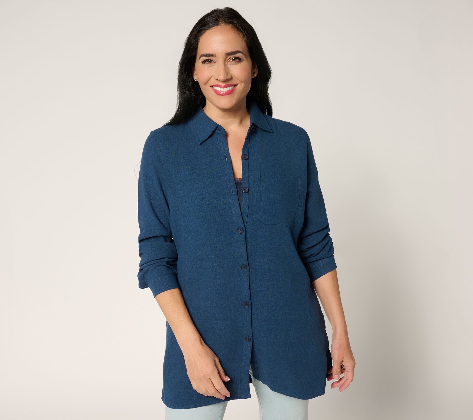 Belle by Kim Gravel Petite Riviera Linen Button UP Big Shirt