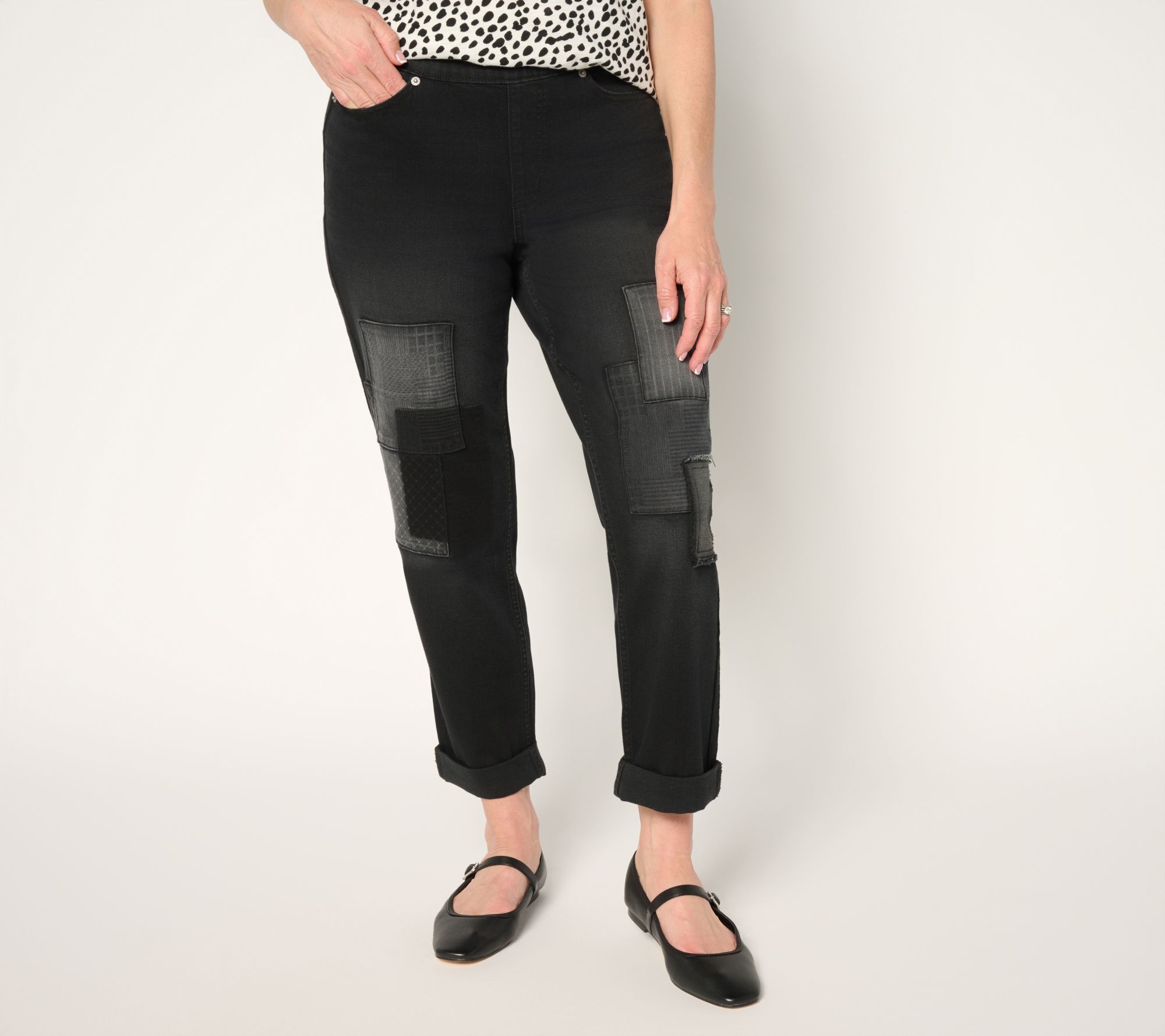 LOGO by Lori Goldstein Black Regular Pull-On Ankle Boyfriend Jeans