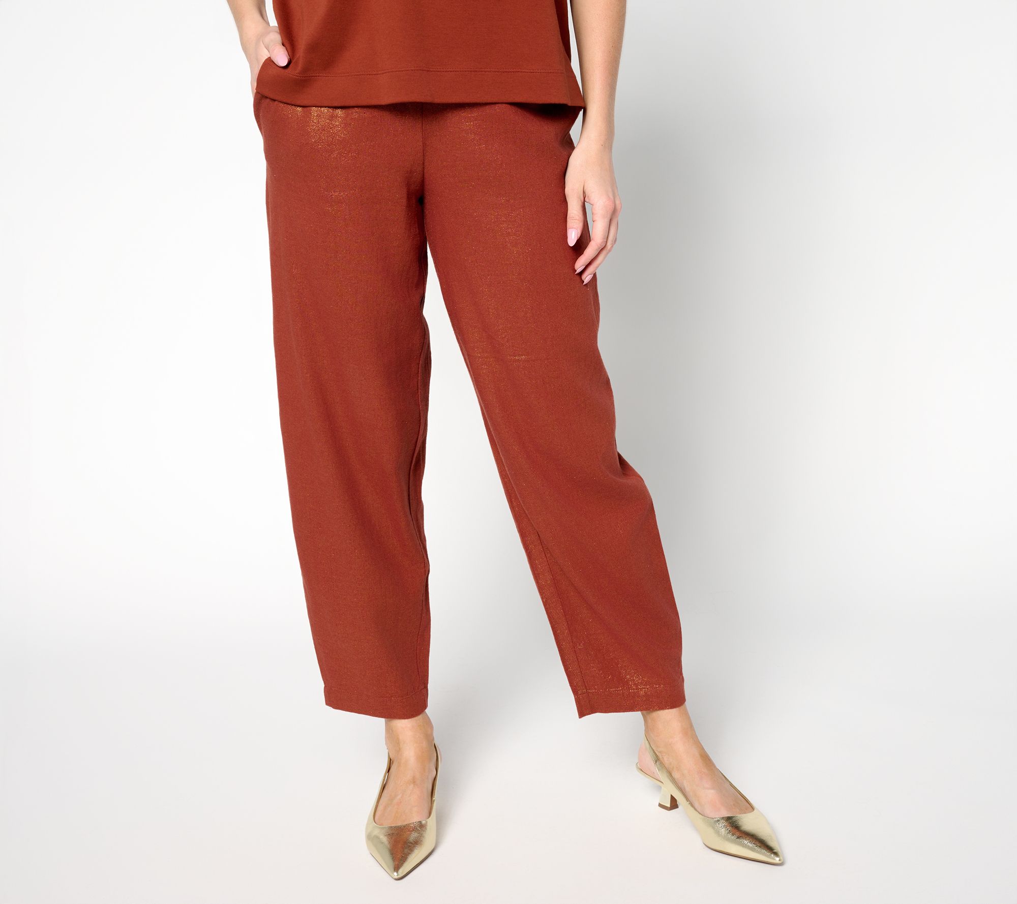 Carla Rockmore Collection Petite Foil Linen Blend Lantern Pant