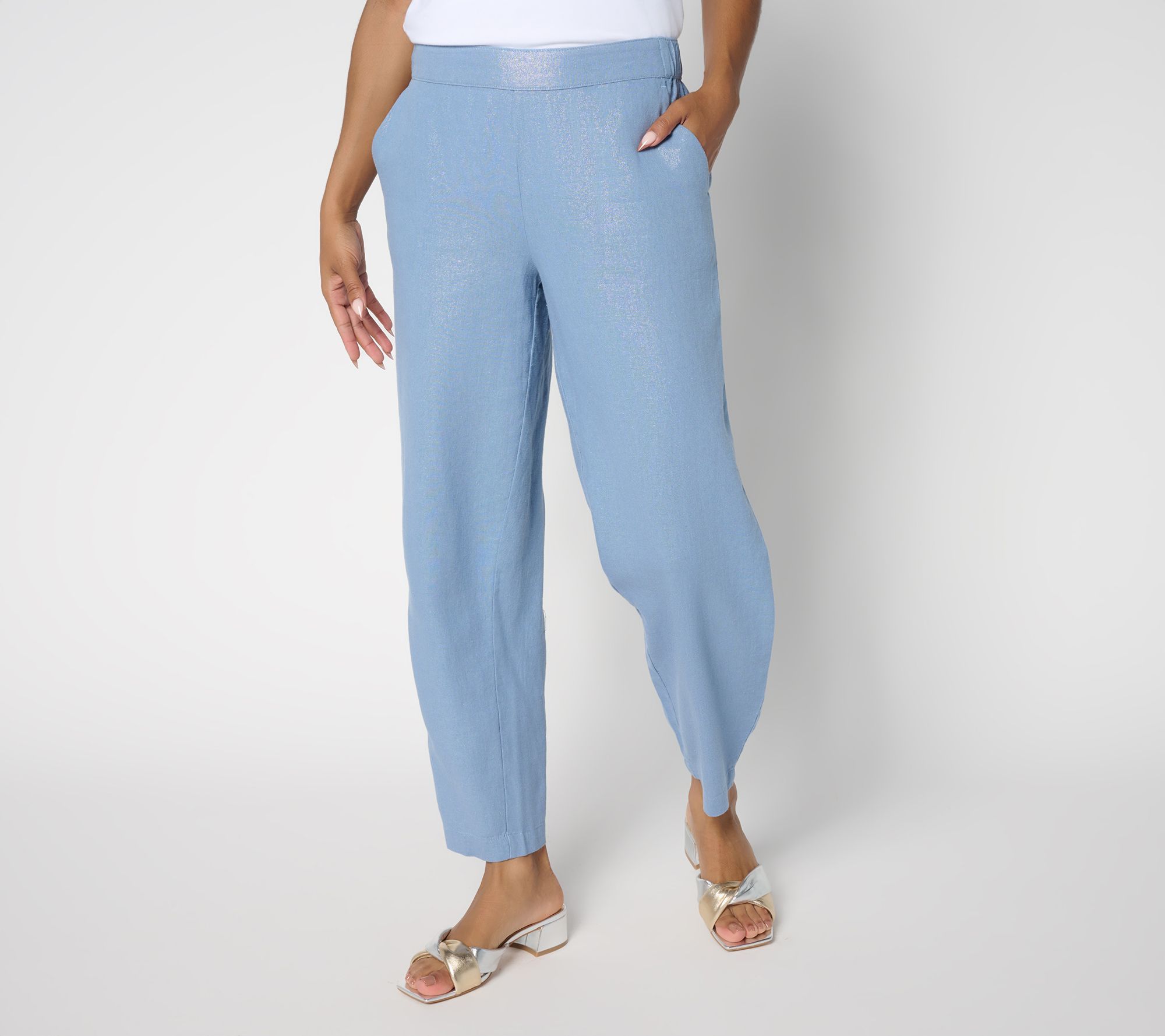 Carla Rockmore Collection Petite Foil Linen Blend Lantern Pant