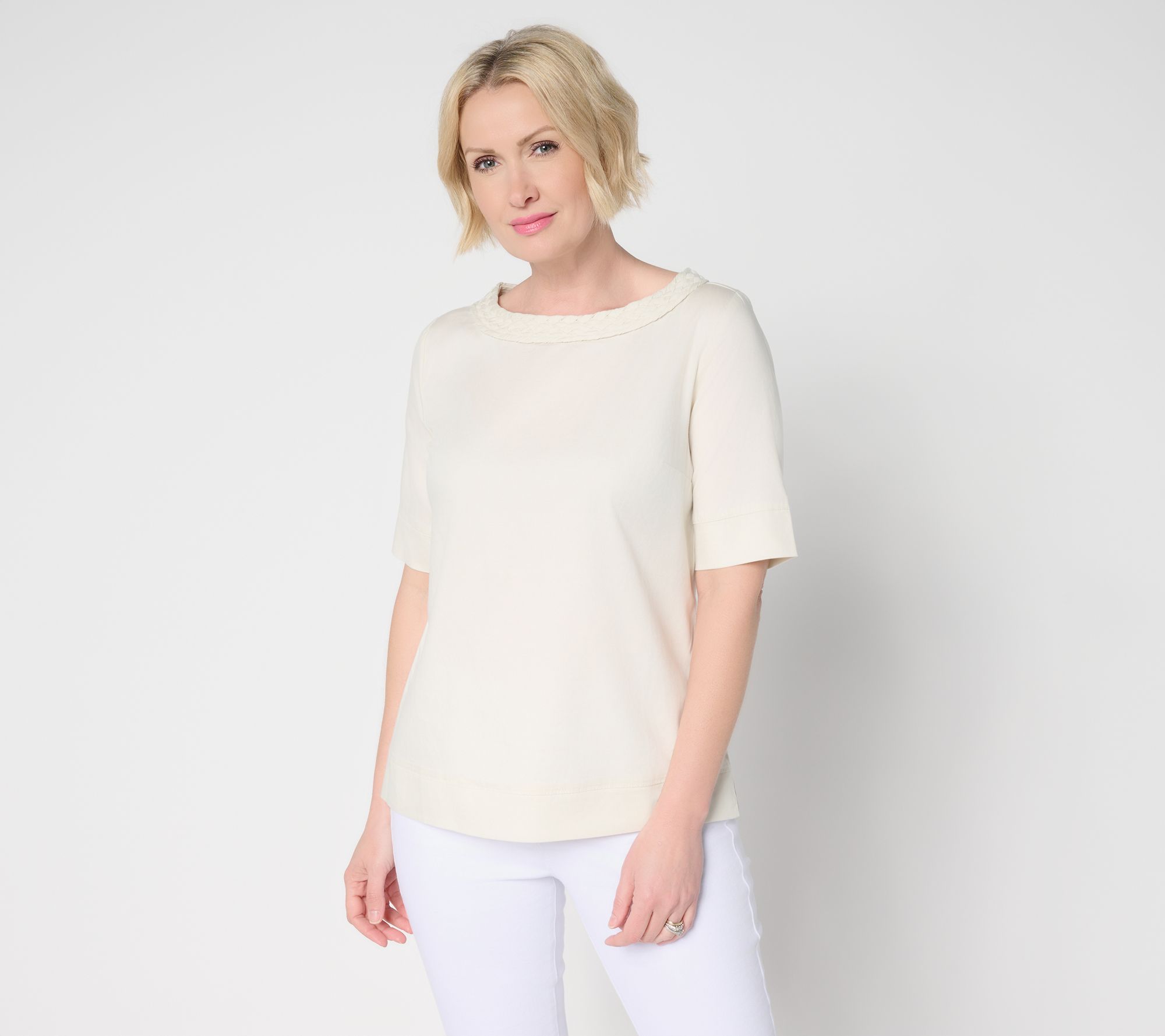 Susan Graver Stretch Chambray Bateau Neck Top