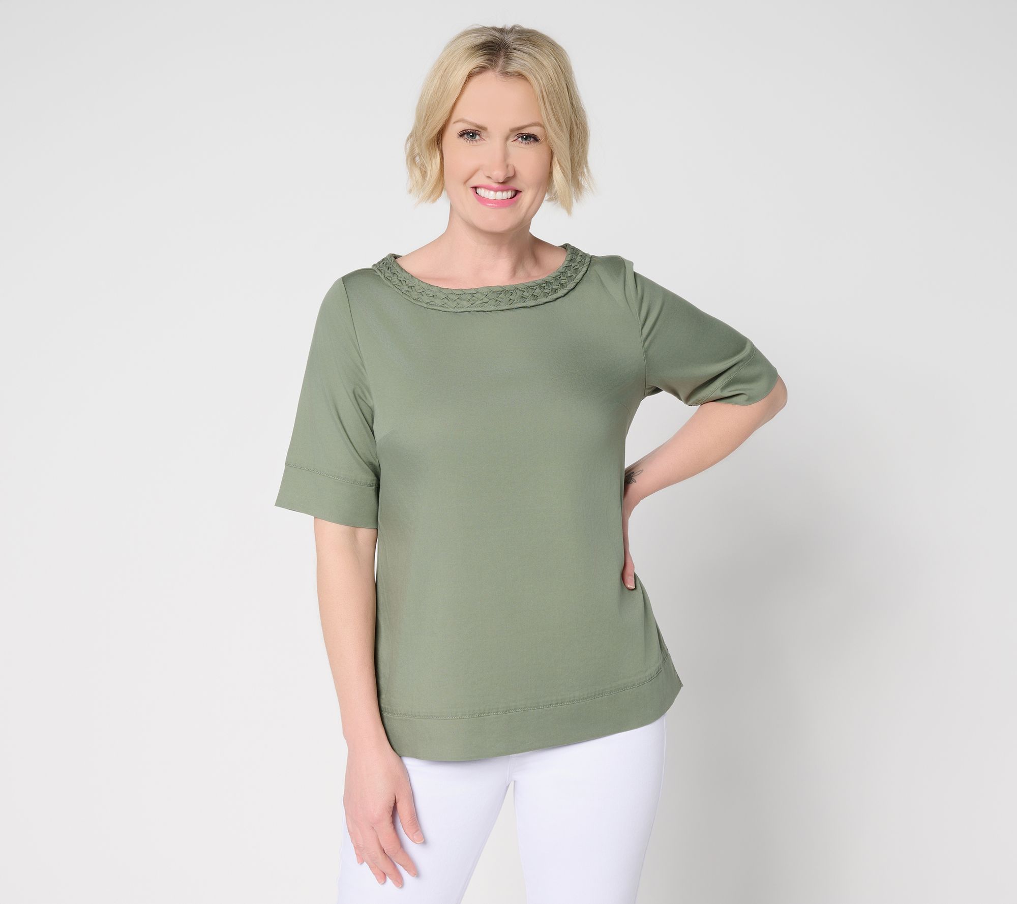 Susan Graver Stretch Chambray Bateau Neck Top