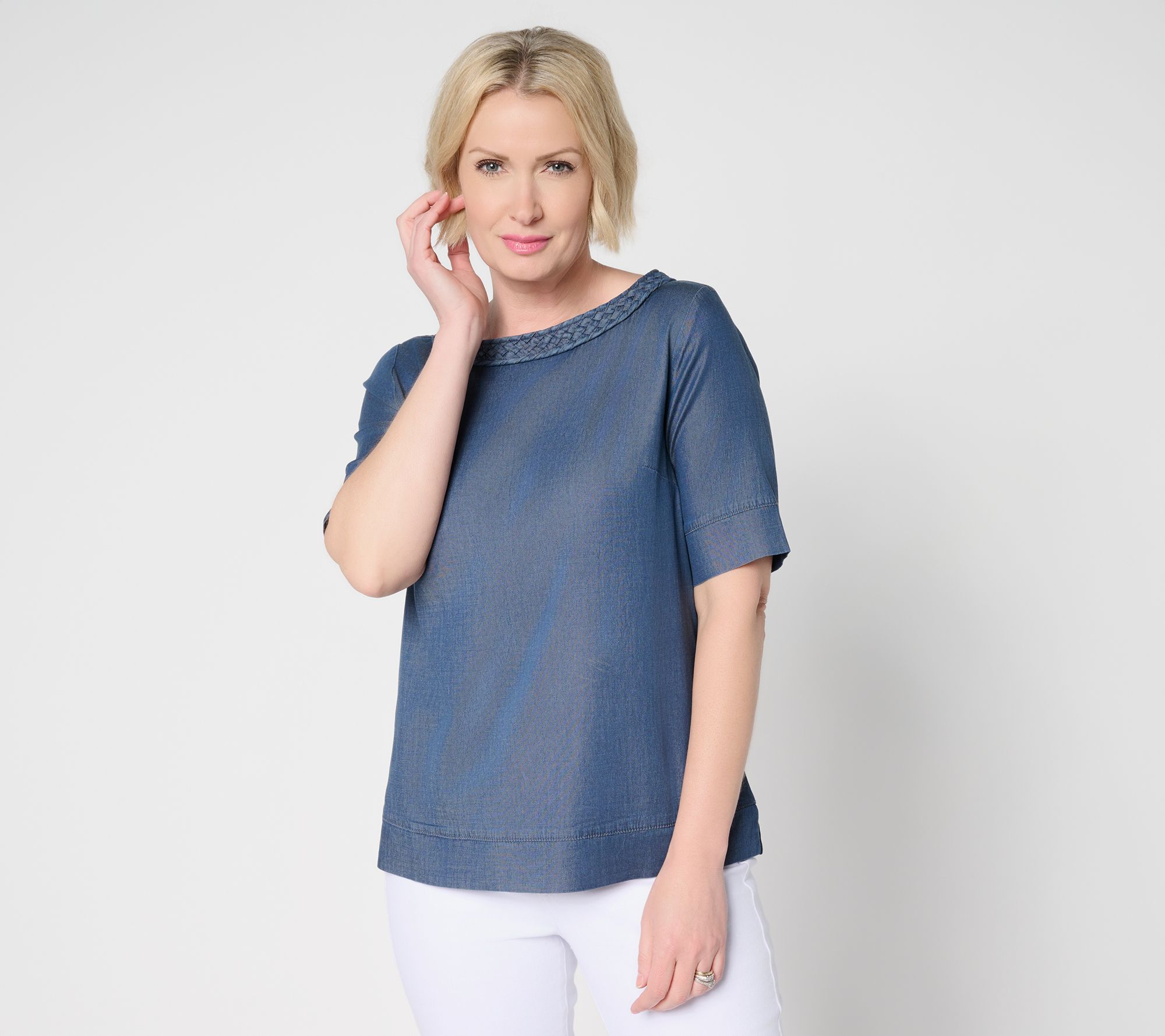 Susan Graver Stretch Chambray Bateau Neck Top