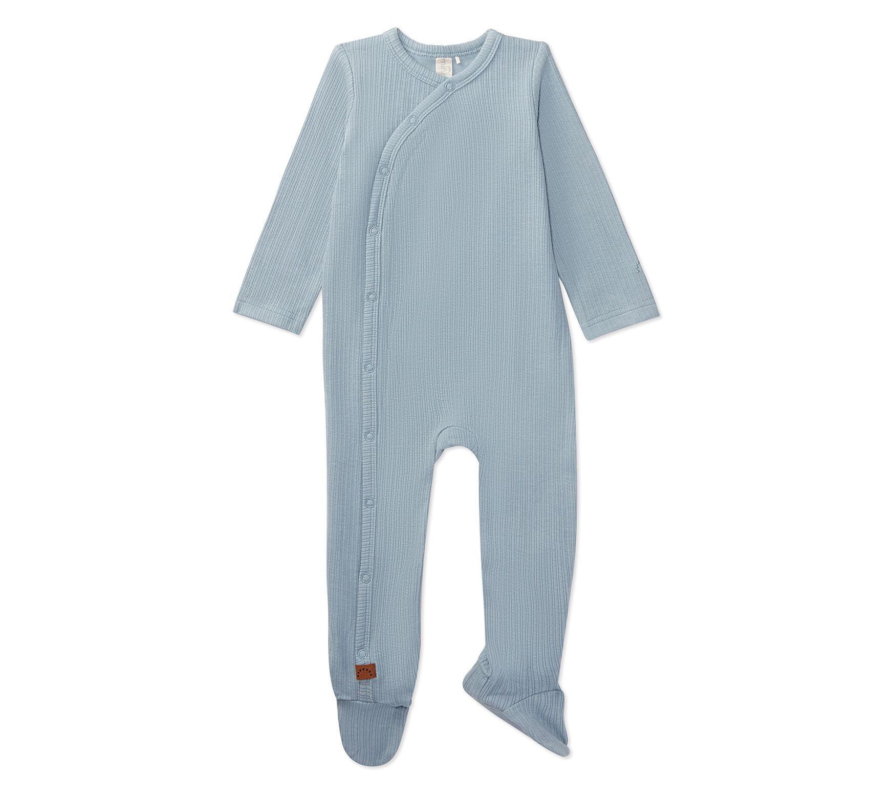 MiniMoi Boys' Ribbed Solid Cotton Side Snap Footie