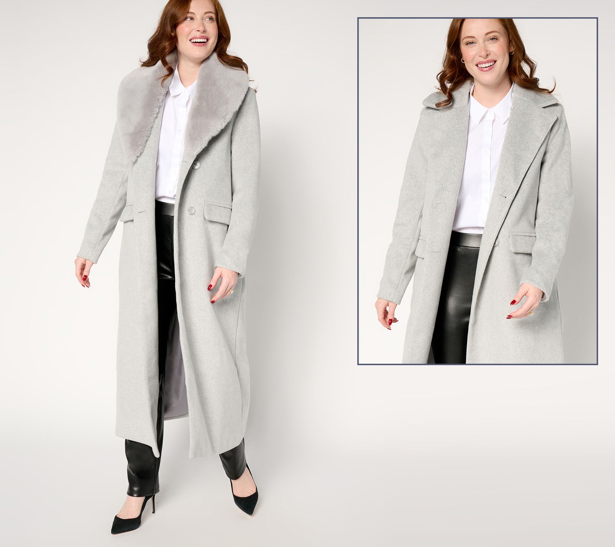 "As Is" by Stacy London Faux Wool Coat with Addable Faux Fur Collar