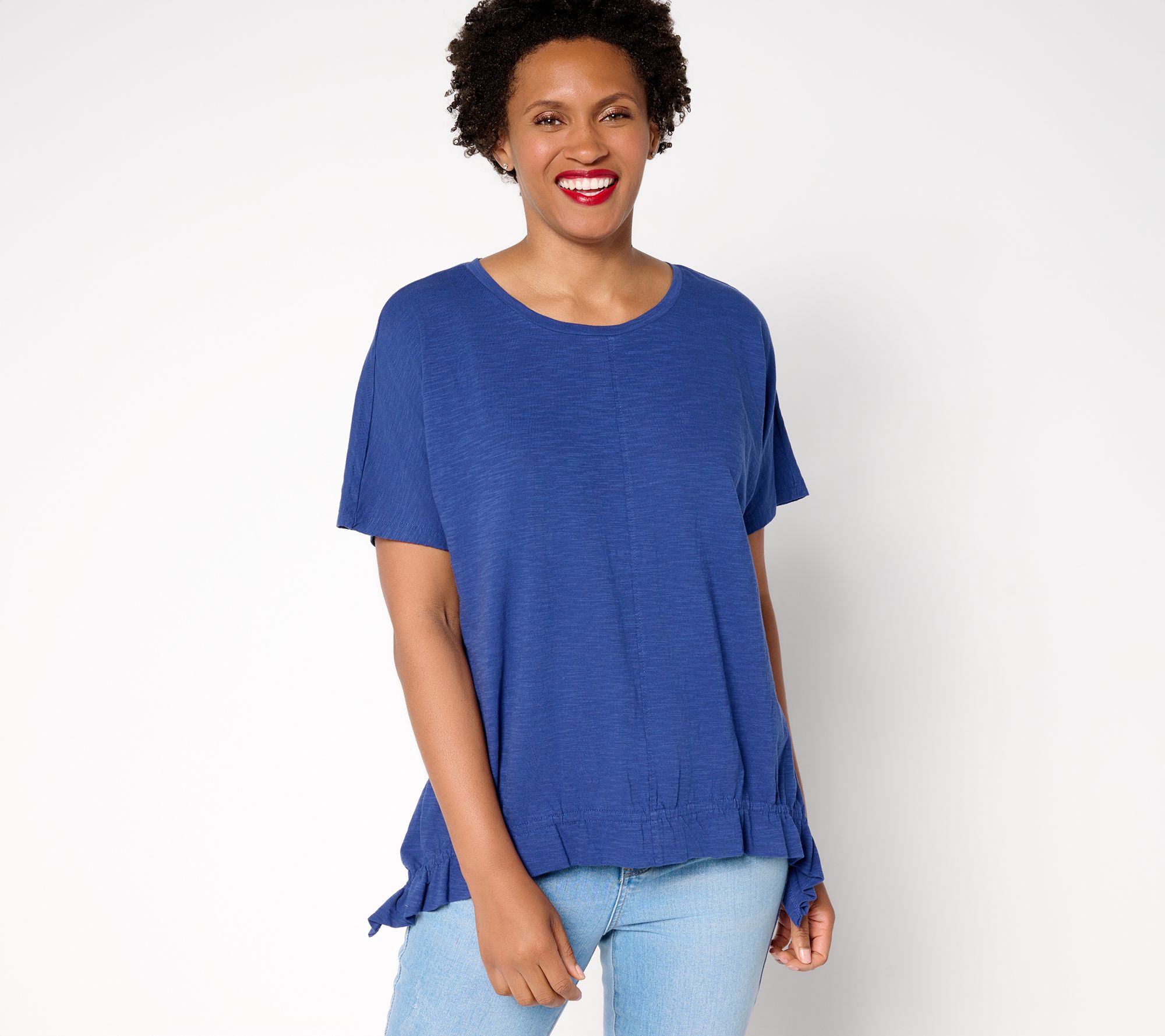 LOGO by Lori Goldstein 100% Cotton Ruched Hem Top