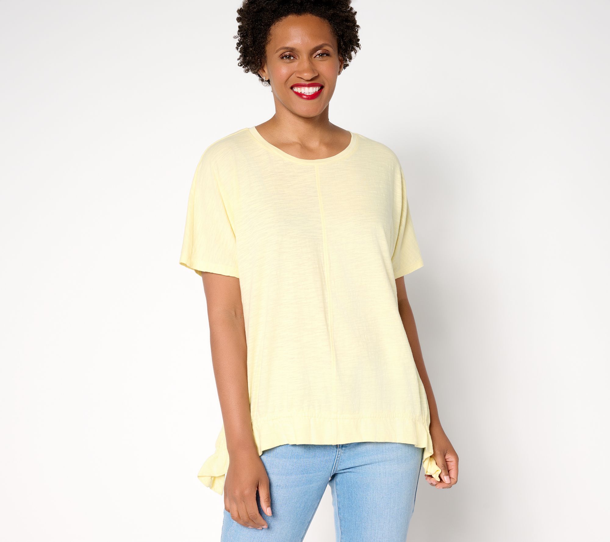 LOGO by Lori Goldstein 100% Cotton Ruched Hem Top