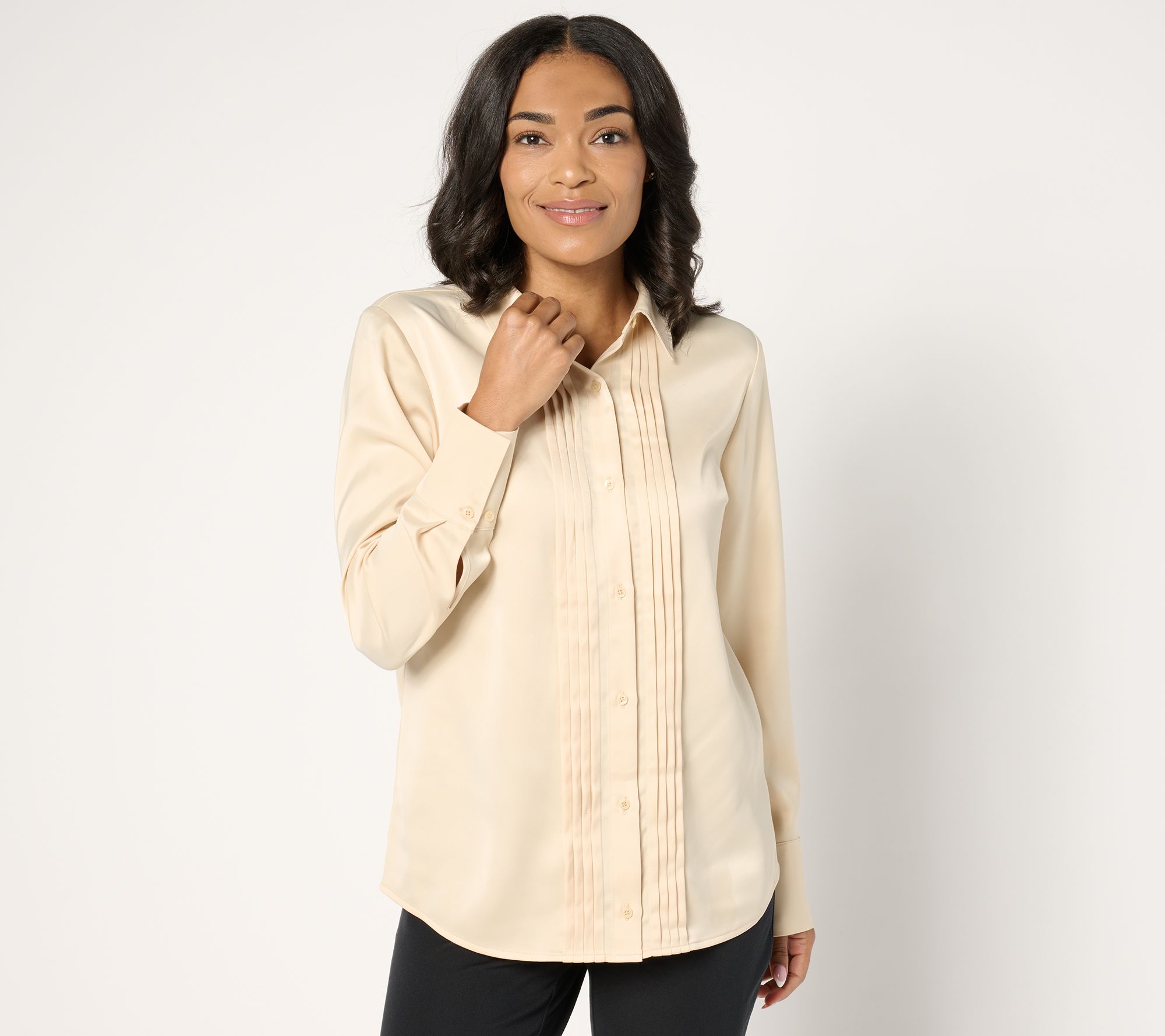 "As Is" BEAUTIFUL by Lawrence Zarian Pintuck Detail Button Shirt