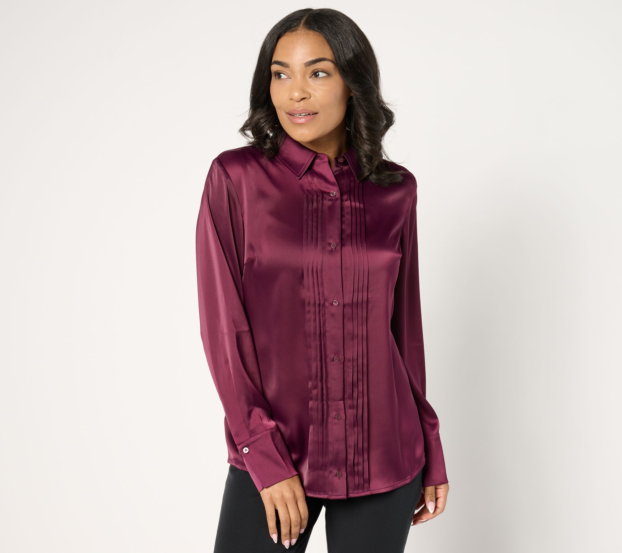 "As Is" BEAUTIFUL by Lawrence Zarian Pintuck Detail Button Shirt