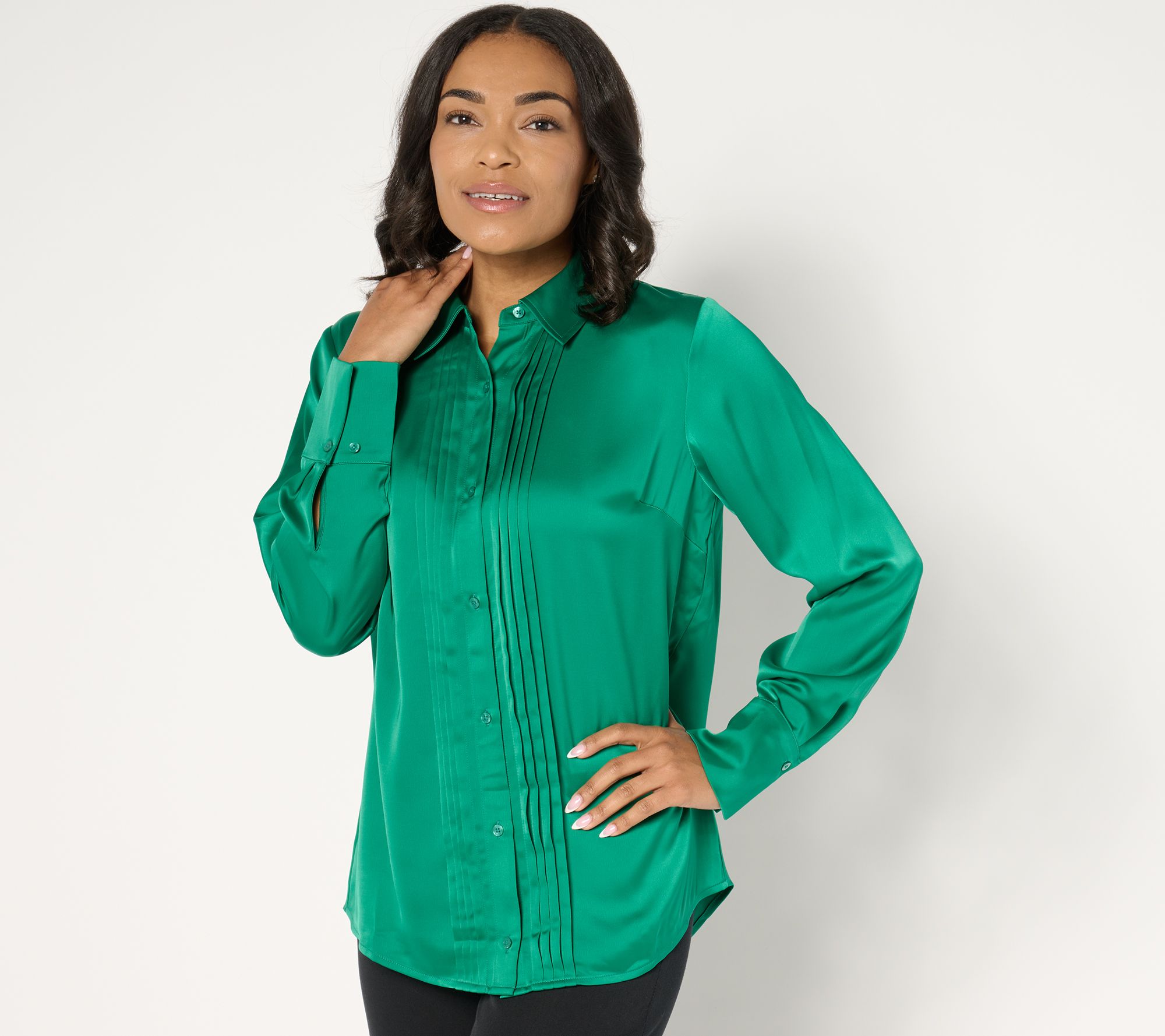 "As Is" BEAUTIFUL by Lawrence Zarian Pintuck Detail Button Shirt