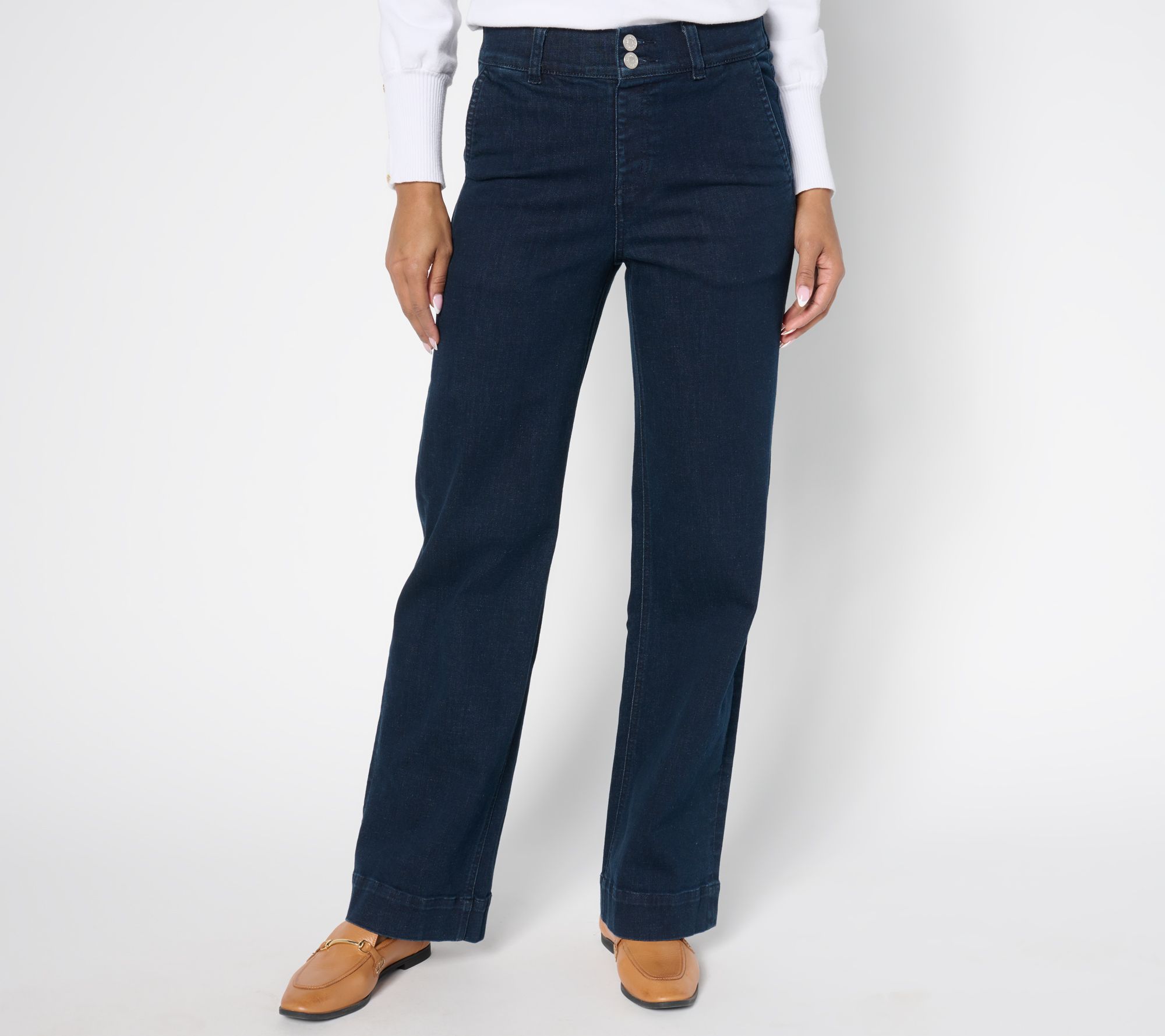 "As Is" Denim & Co. Petite Indigo Easy Stretch Full Length Jeans