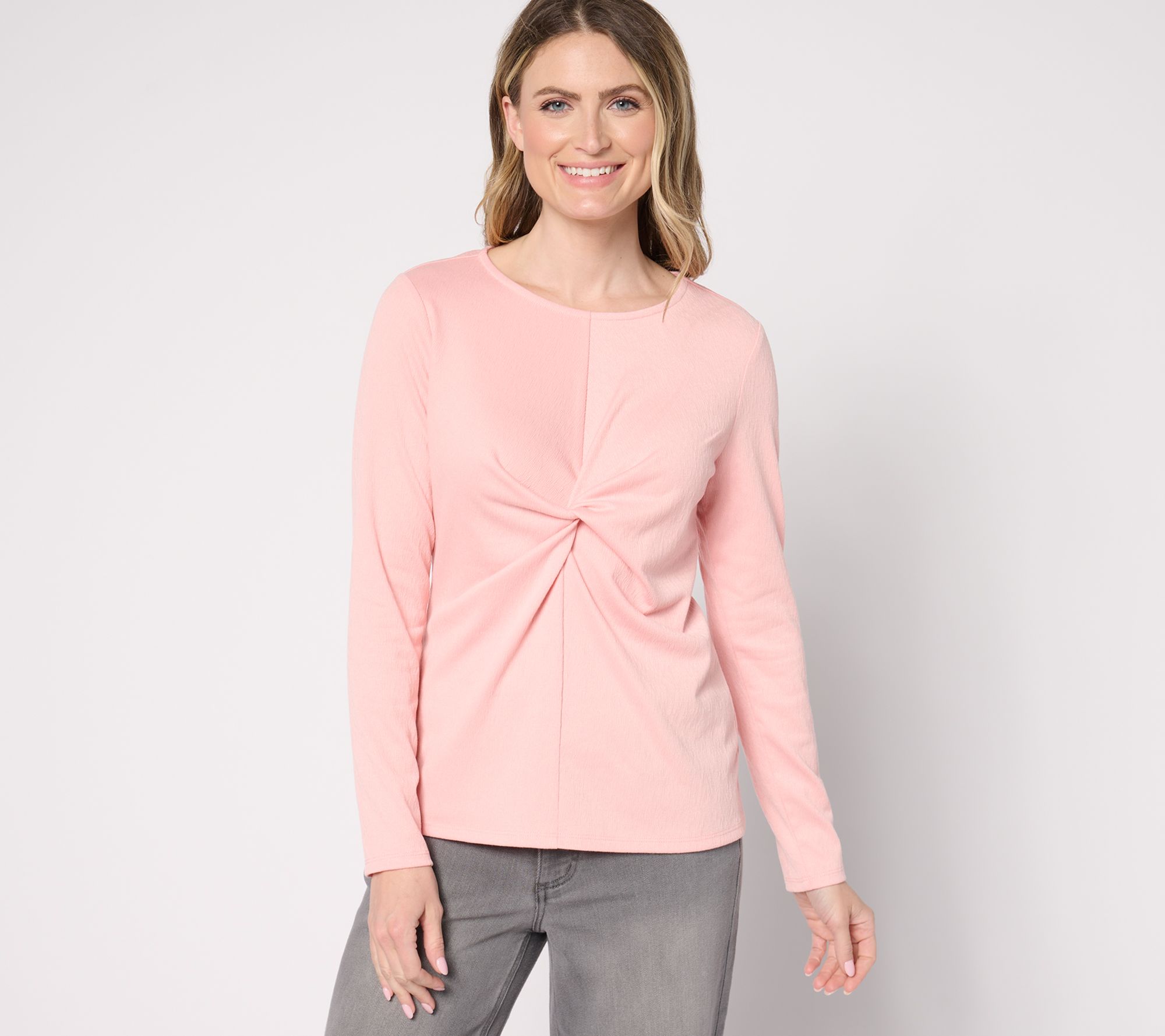 "As Is" Peace Love World Twist Front Fashion Knit Long Sleeve Top
