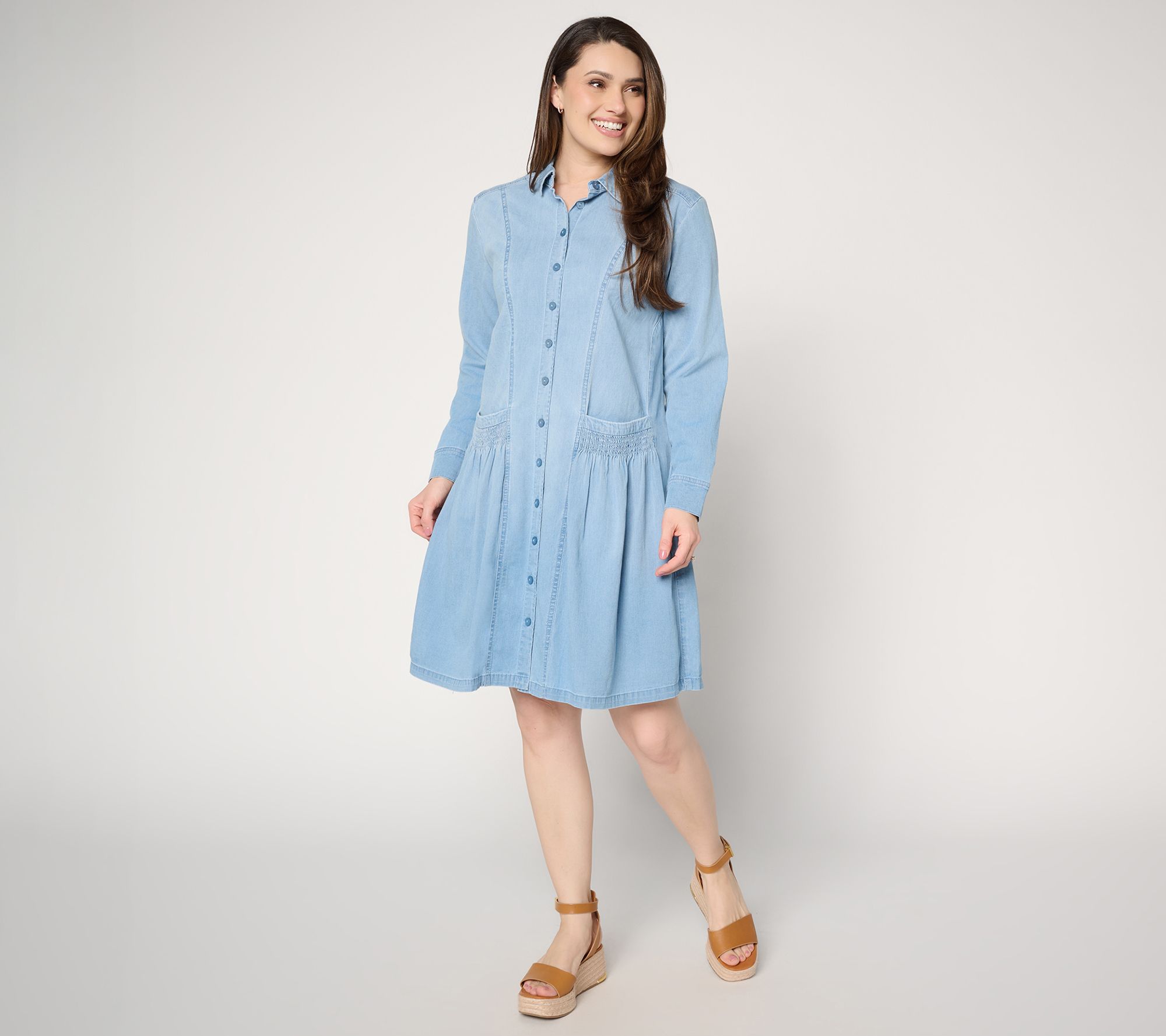 LOGO by Lori Goldstein Regular Chambray Button Front Dress