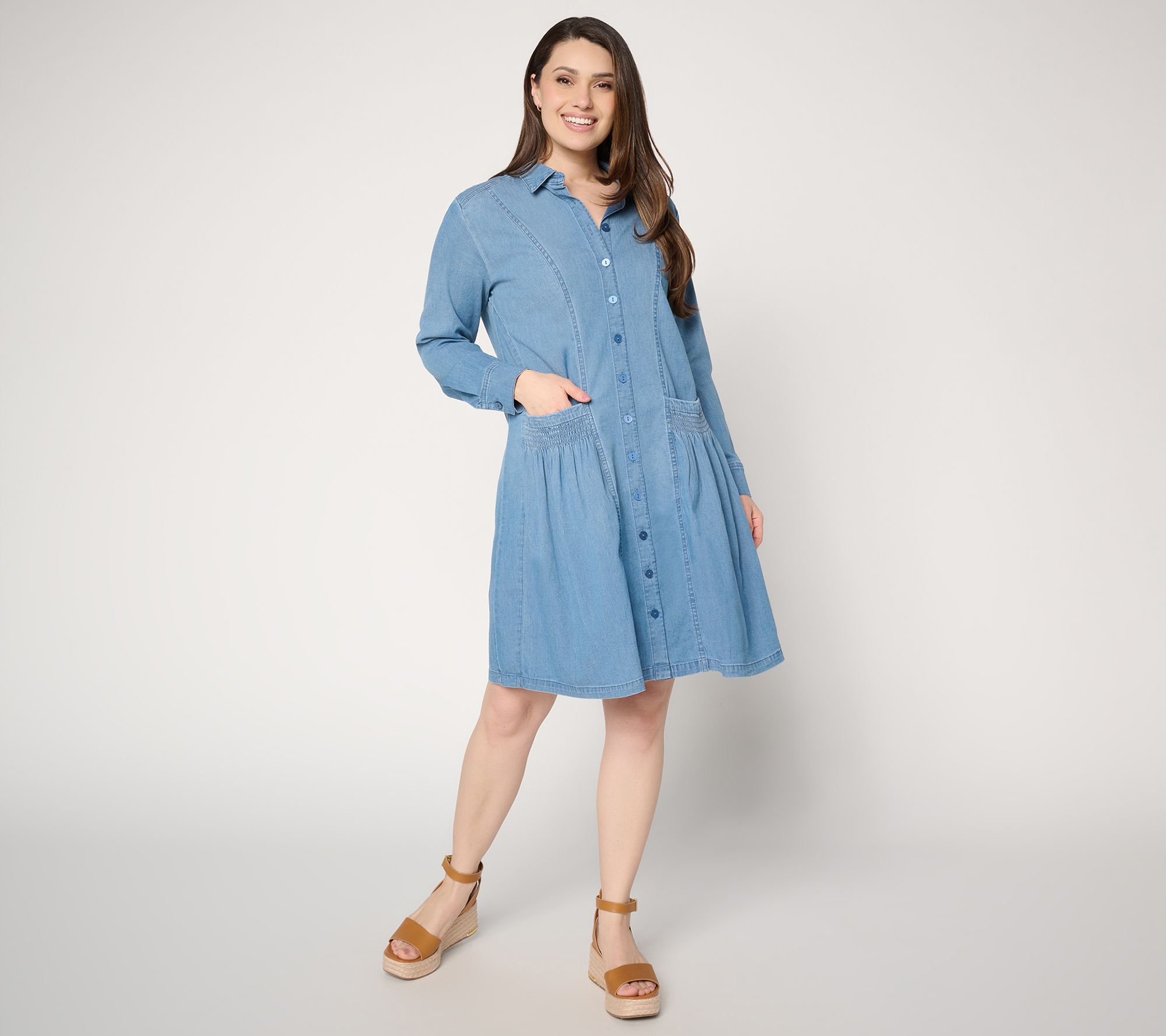 LOGO by Lori Goldstein Regular Chambray Button Front Dress