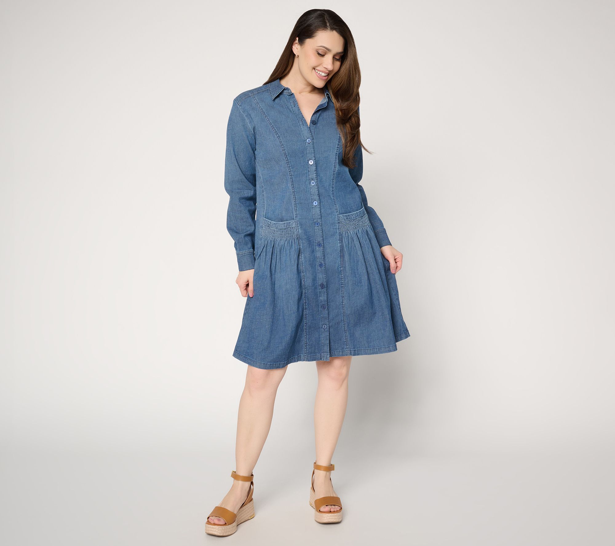 LOGO by Lori Goldstein Regular Chambray Button Front Dress