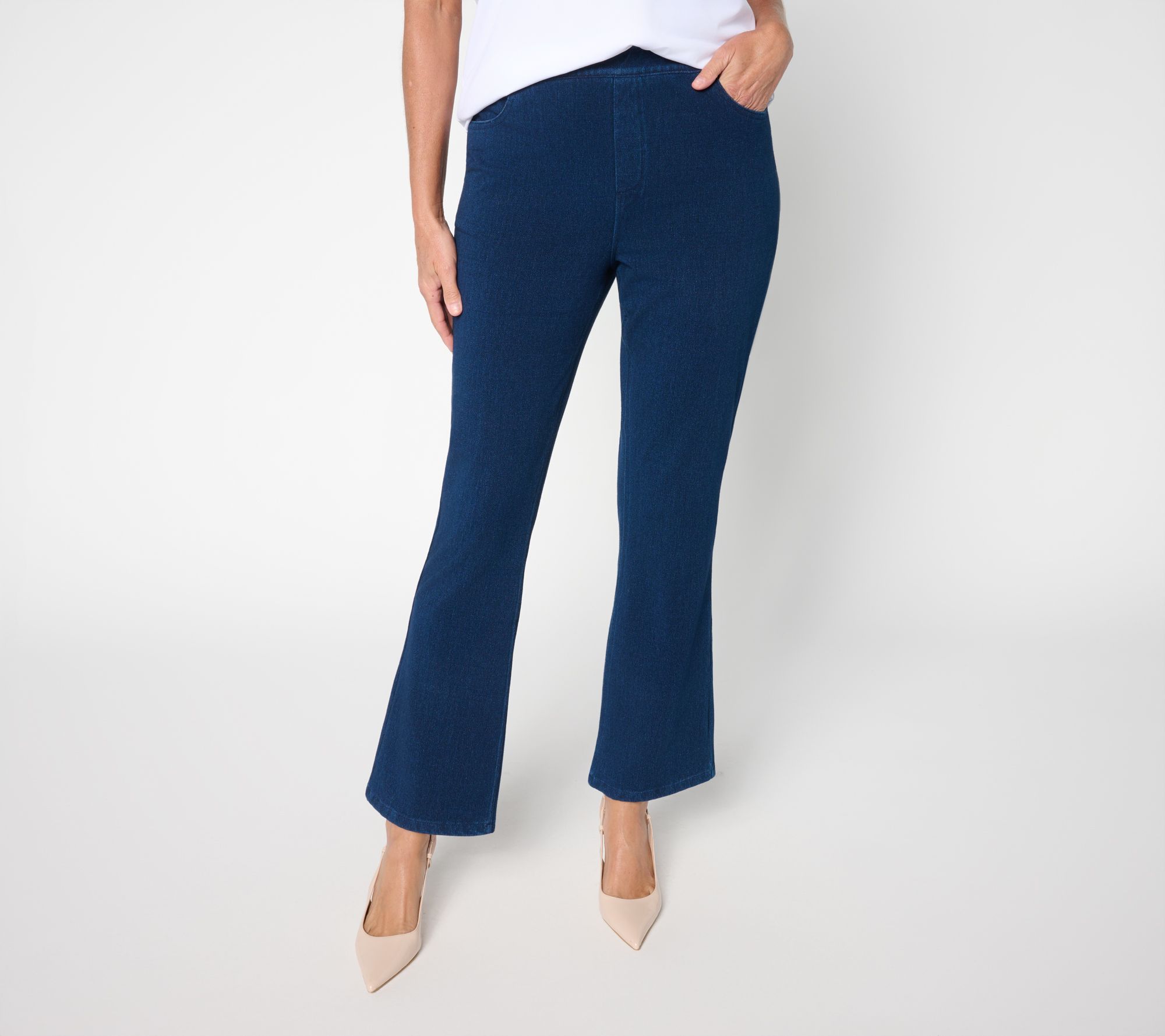 Susan Graver Regular Cool Touch Denim Boot Cut Pants- Indigo