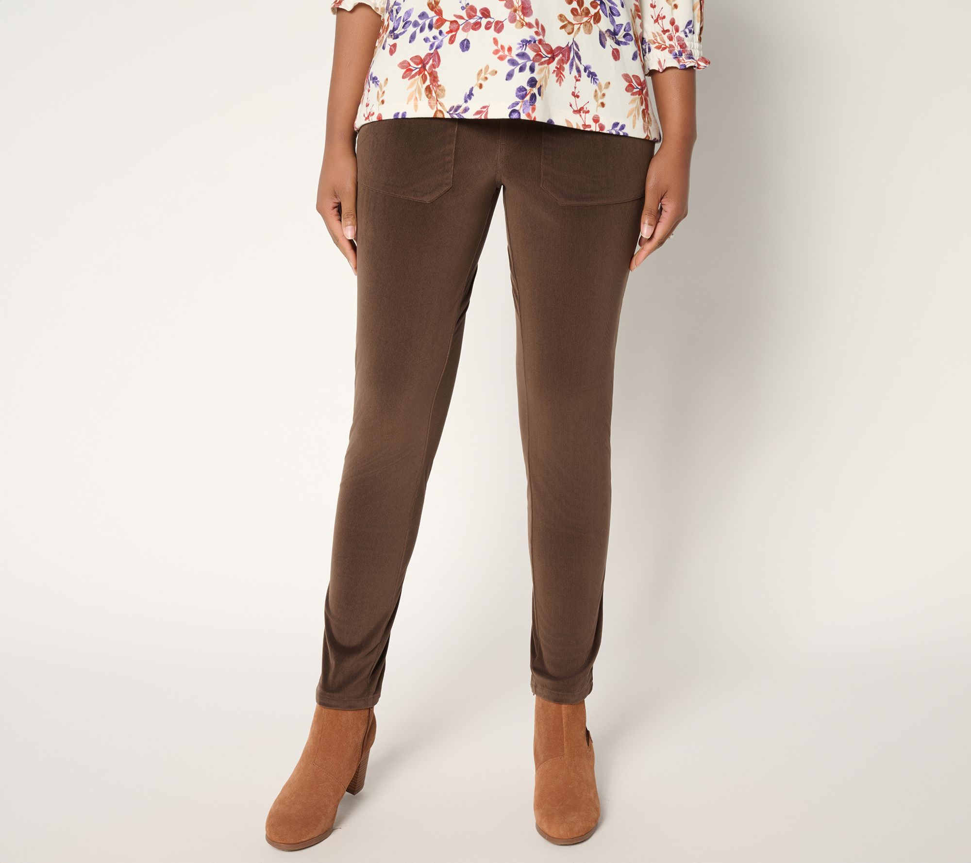 Denim & Co. Regular Stretch Knit Corduroy Slim Straight Pants