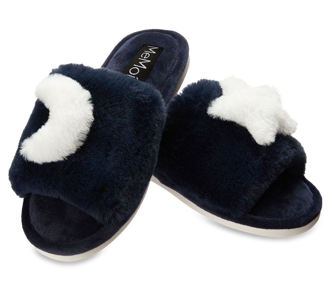Memoi Women's Star and Moon Plush Slide Slippers