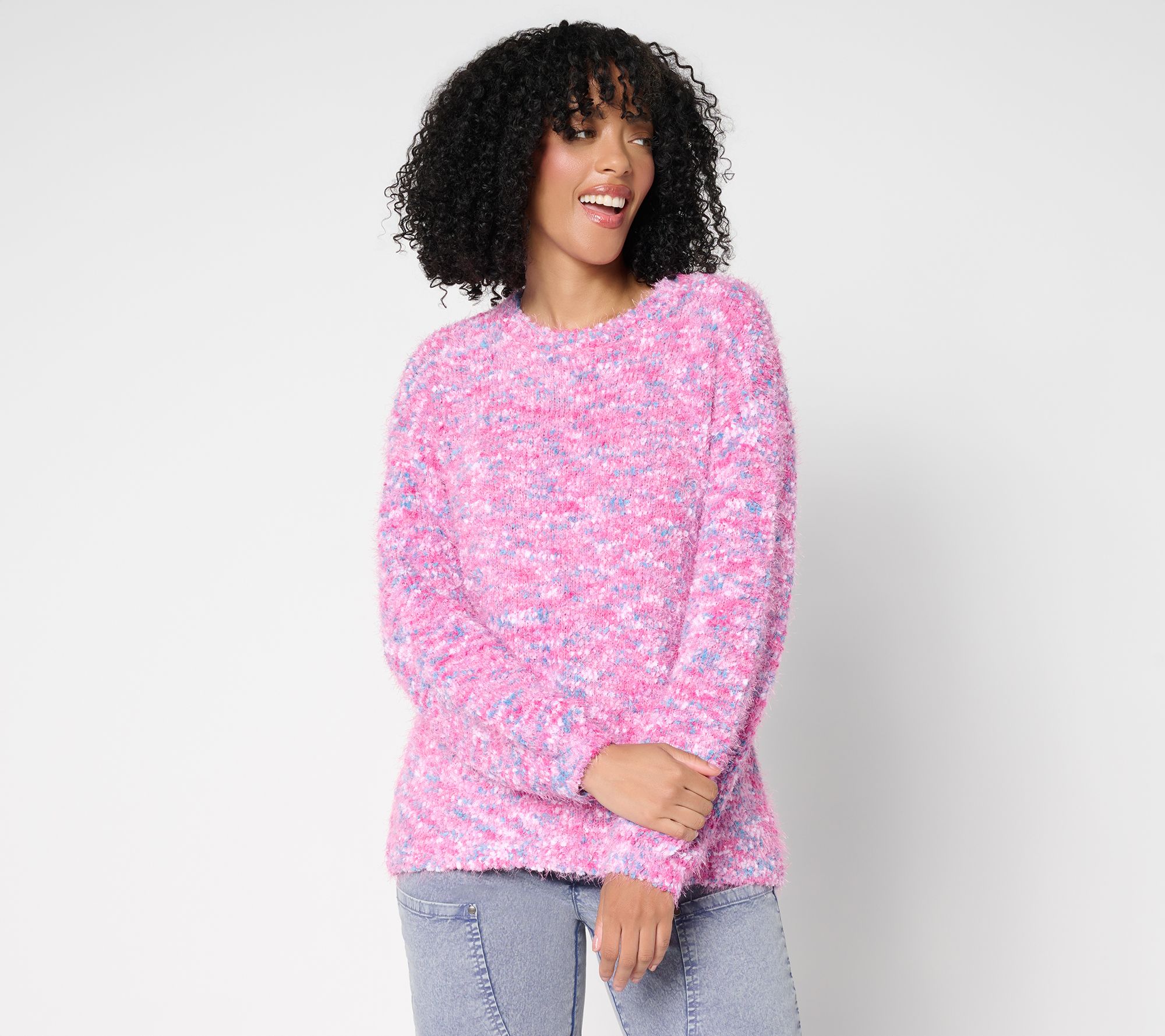 LOGO by Lori Goldstein Confetti  Yarn High Low Hem Sweater