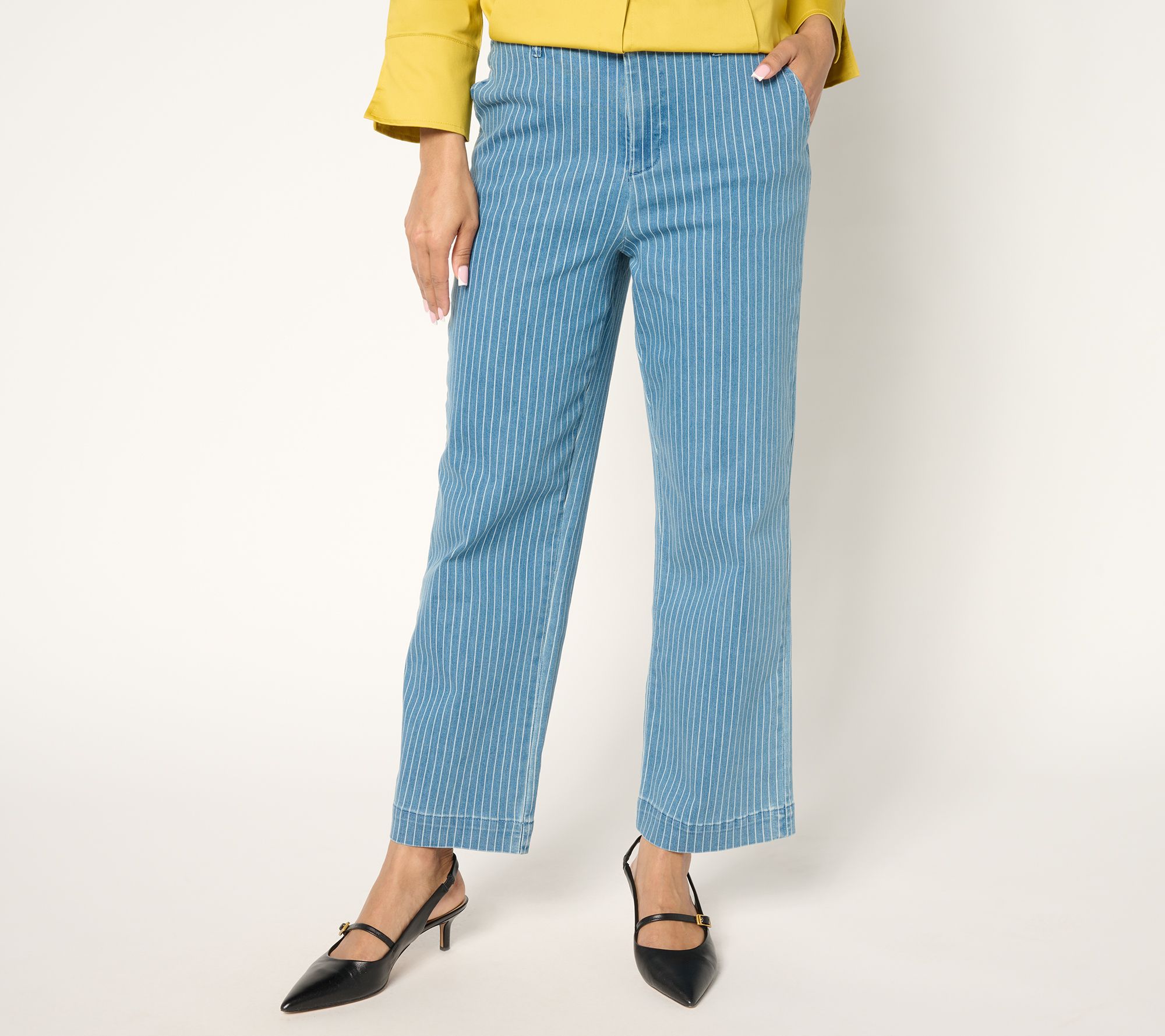 "As Is" Joan Rivers Petite Luxe Vintage Pinstripe Denim Ankle Pant