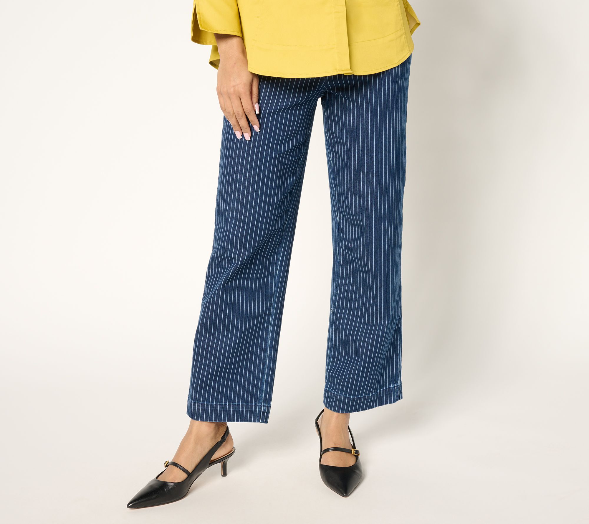 "As Is" Joan Rivers Petite Luxe Vintage Pinstripe Denim Ankle Pant