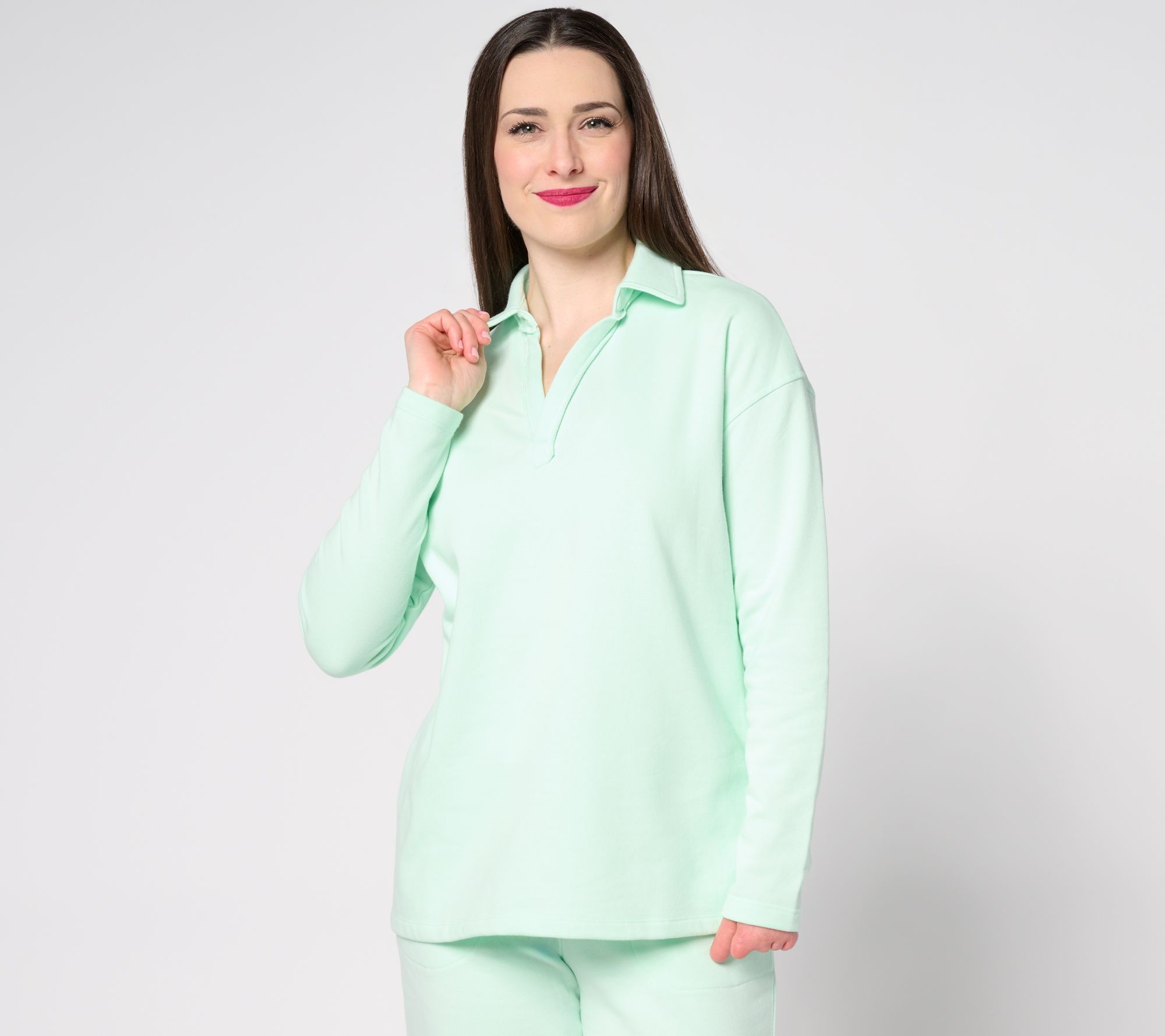 "As Is" Belle Beach by Kim Gravel Seaside Sweats Rolled Edge Polo Top