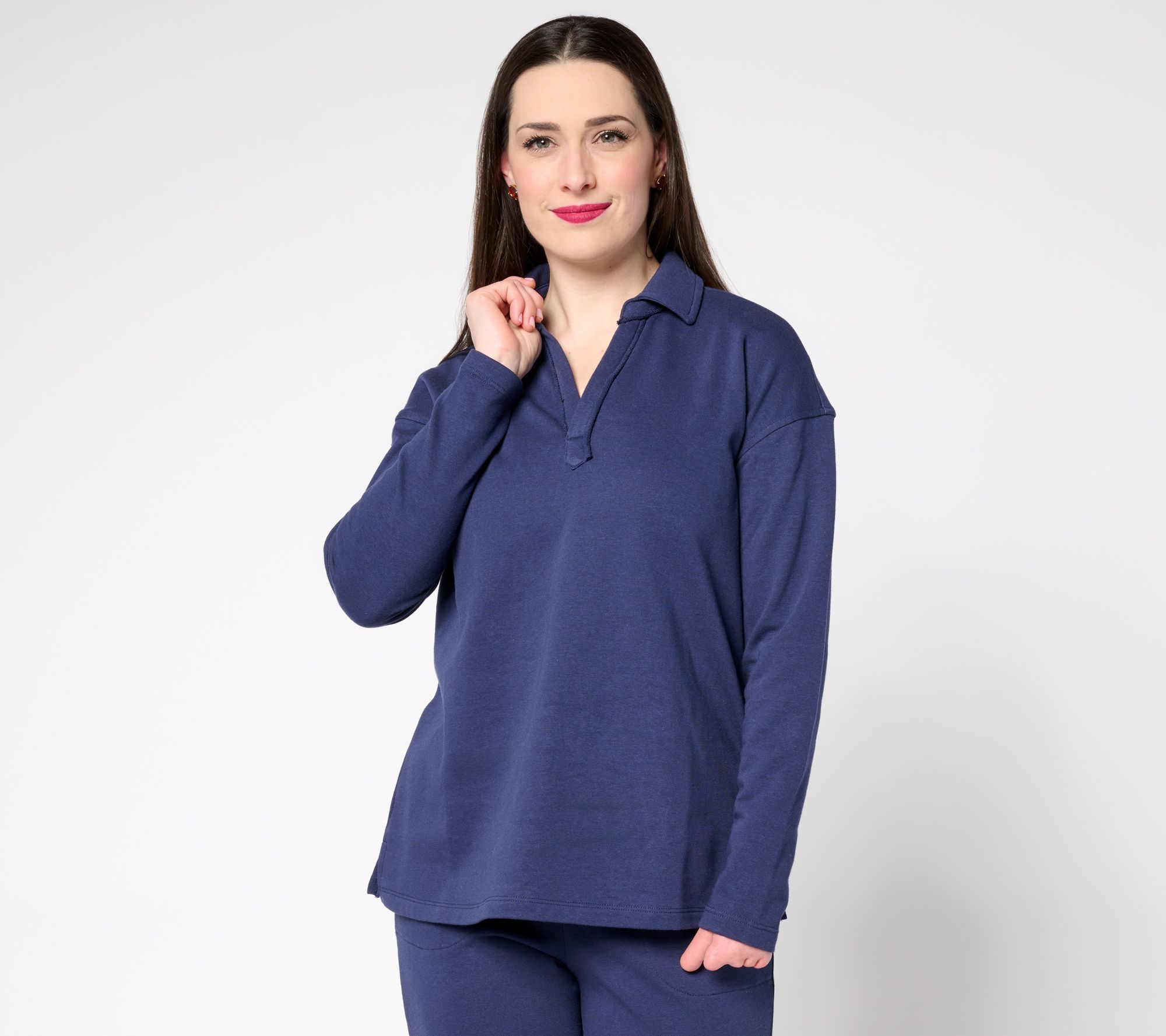 "As Is" Belle Beach by Kim Gravel Seaside Sweats Rolled Edge Polo Top