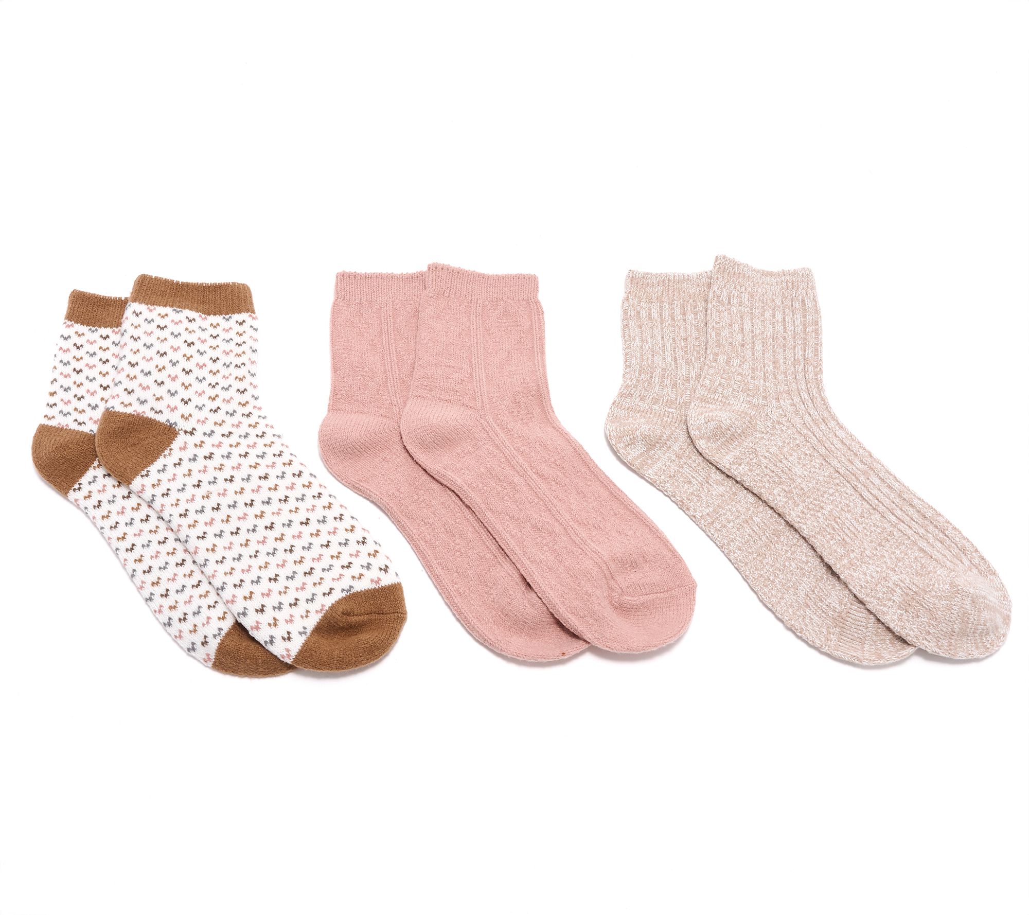 MUK LUKS Set of 3 Microfiber Quarter Crew Socks
