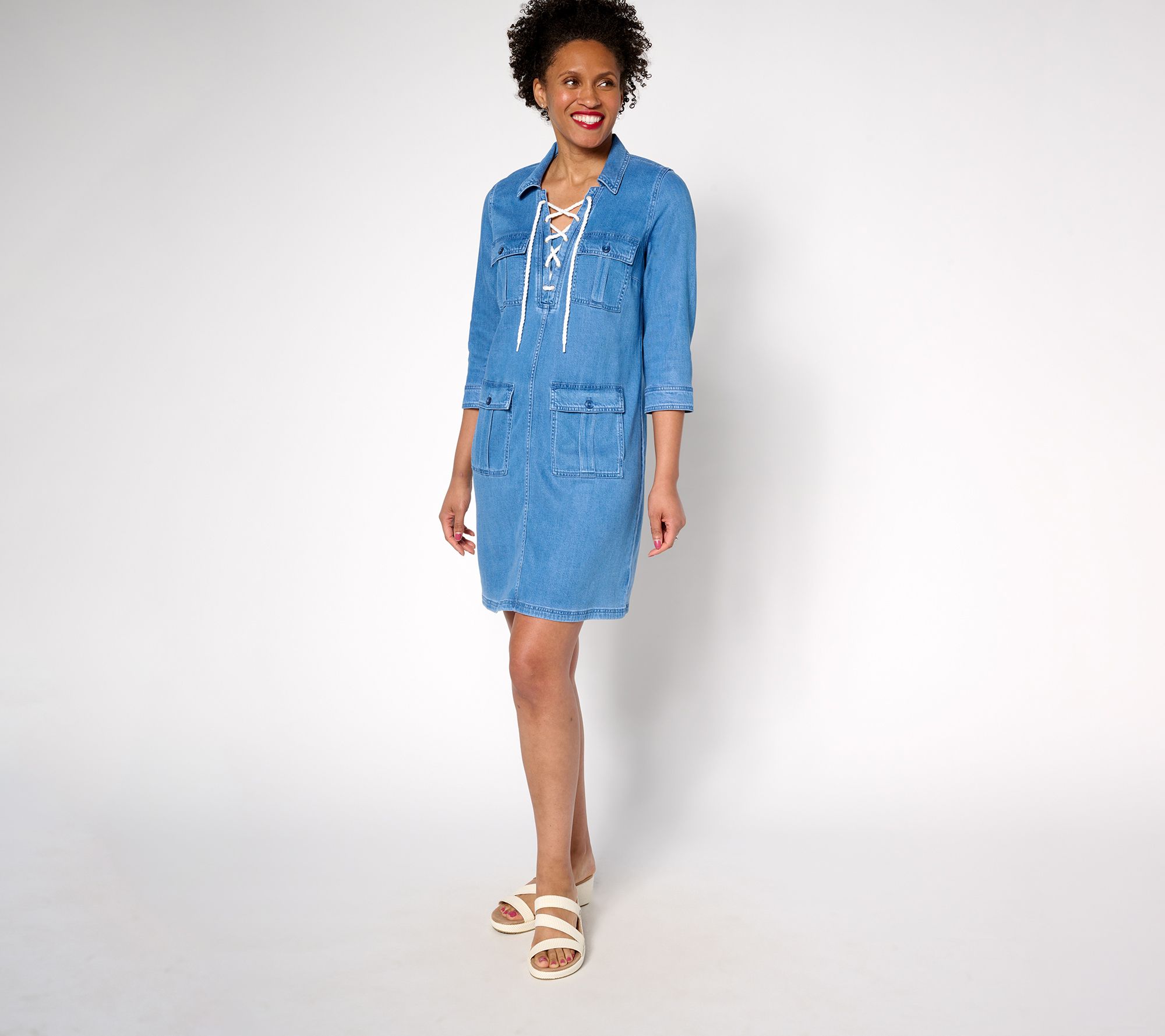 "As Is" Martha Stewart Signature Reg Denim Lace Up Safari Dress