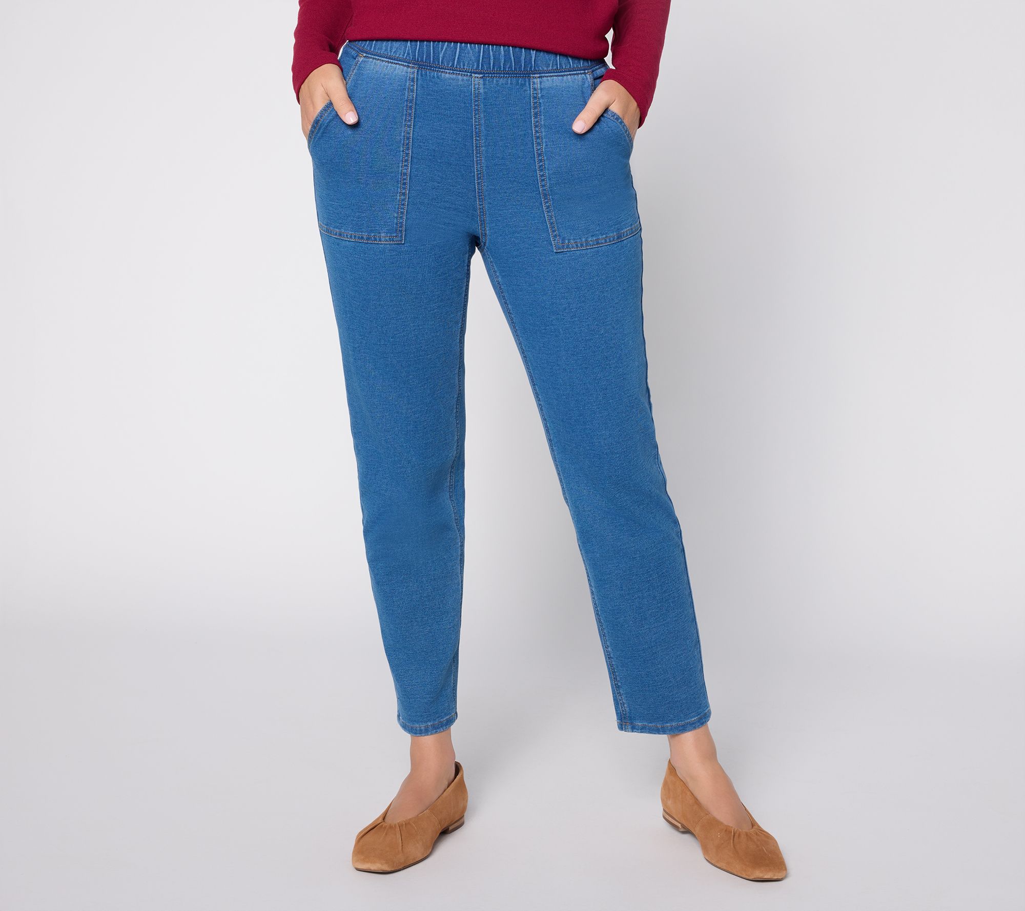  Denim & Co. Regular Knit Denim Straight Leg Ankle Jeans