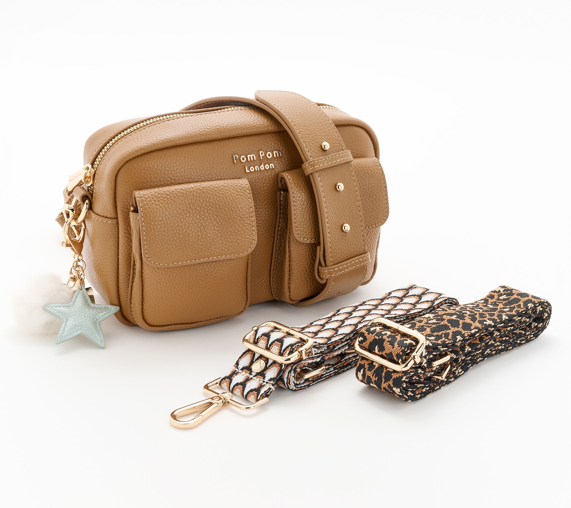 "As Is" Pom Pom London Leather Chiswick Cargo Crossbody w/ Accessories