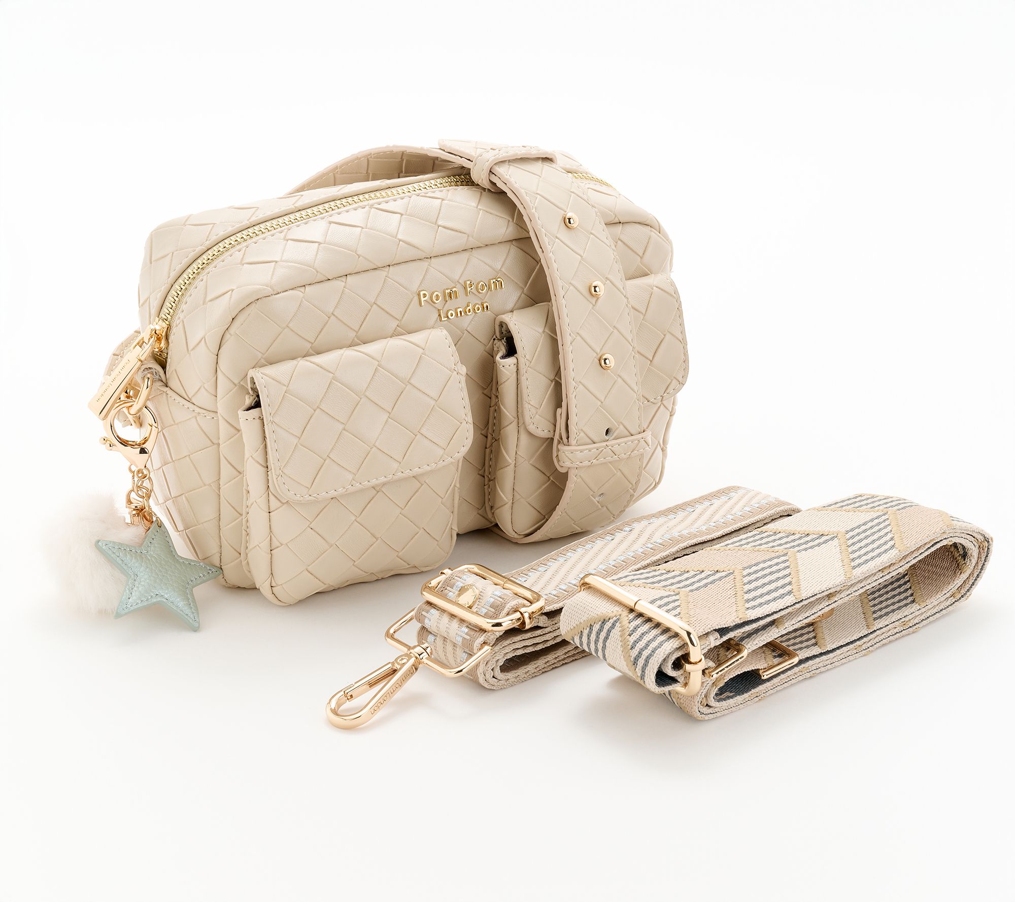 "As Is" Pom Pom London Leather Chiswick Cargo Crossbody w/ Accessories