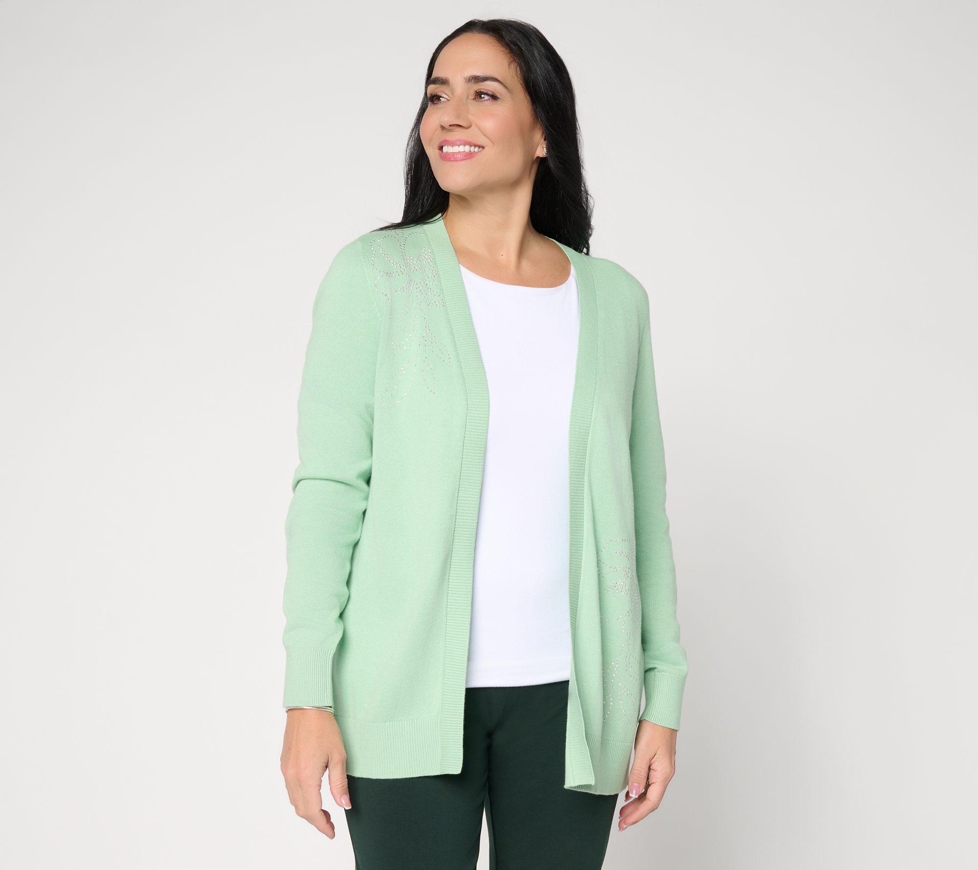  Susan Graver Embellished Open Front Cardigan