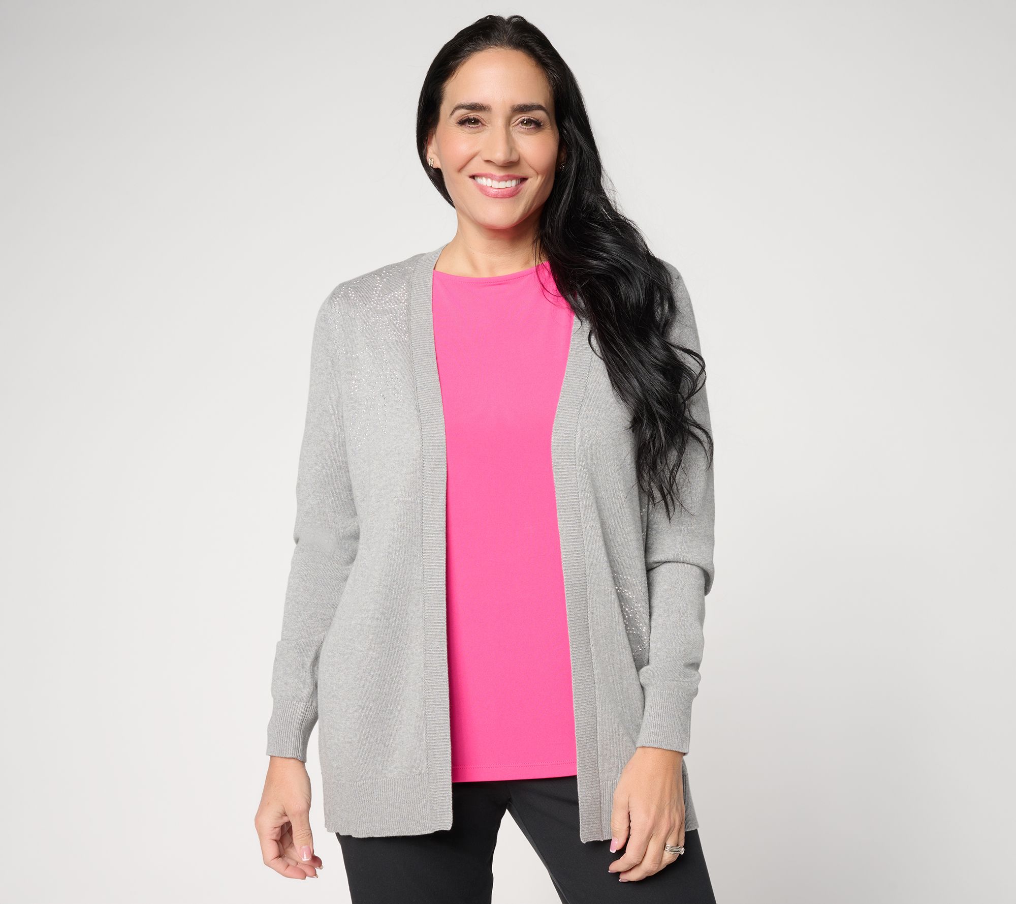 Susan Graver Embellished Open Front Cardigan