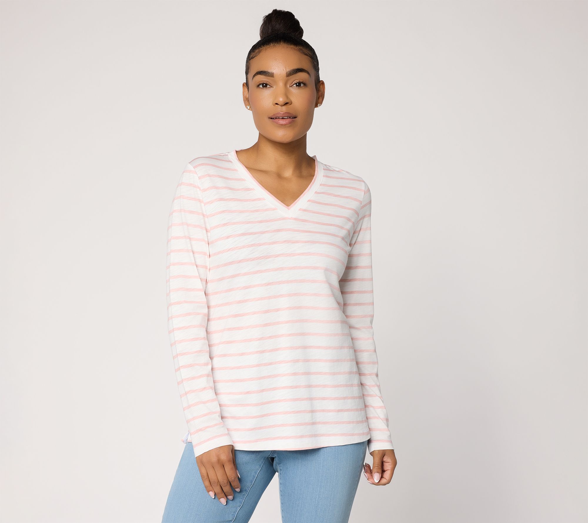 Belle by Kim Gravel Slub Knit Stripe V-Neck Top