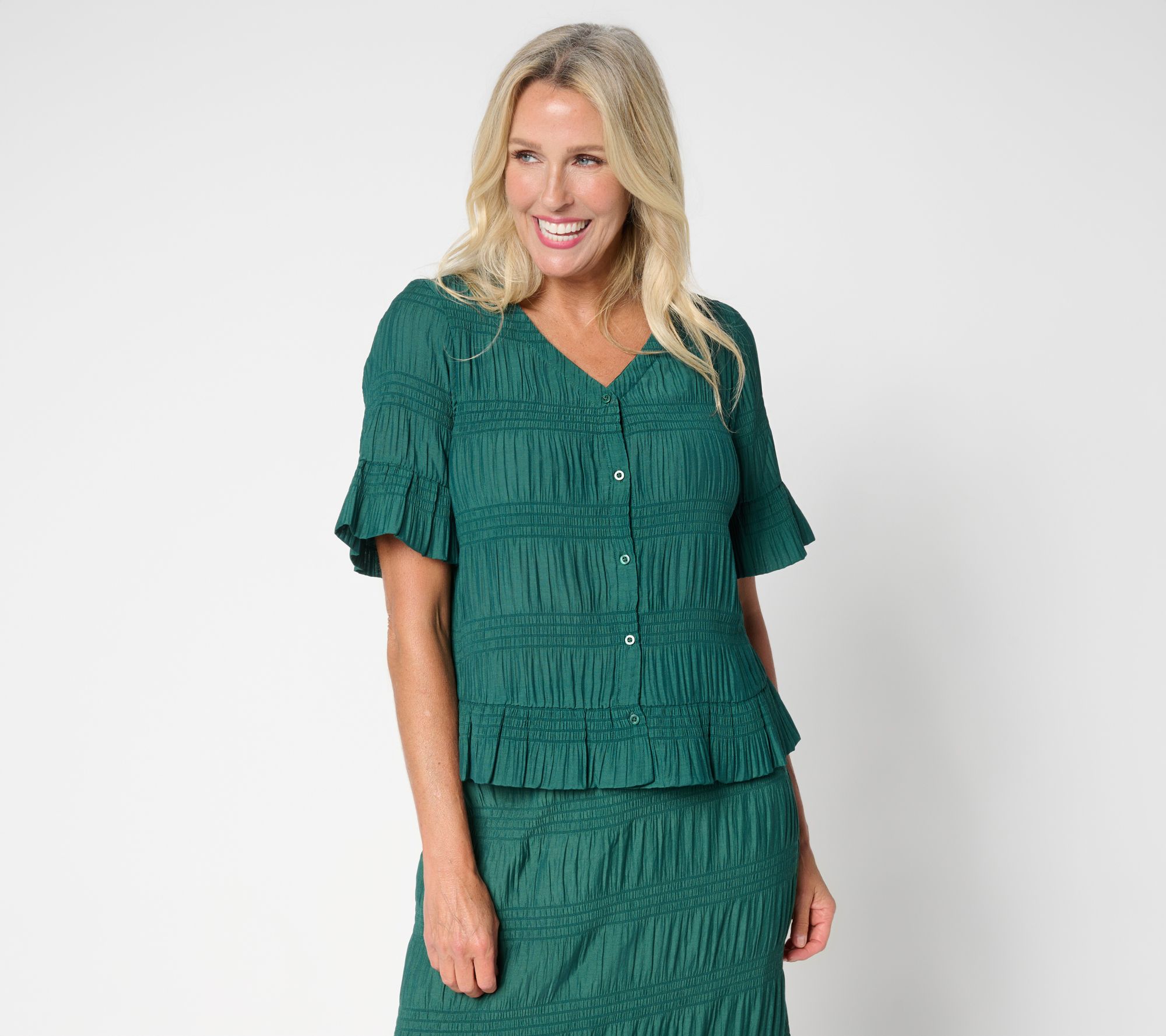 "As Is" Me by Jennie Garth Southampton Short Sleeve Smocked Blouse