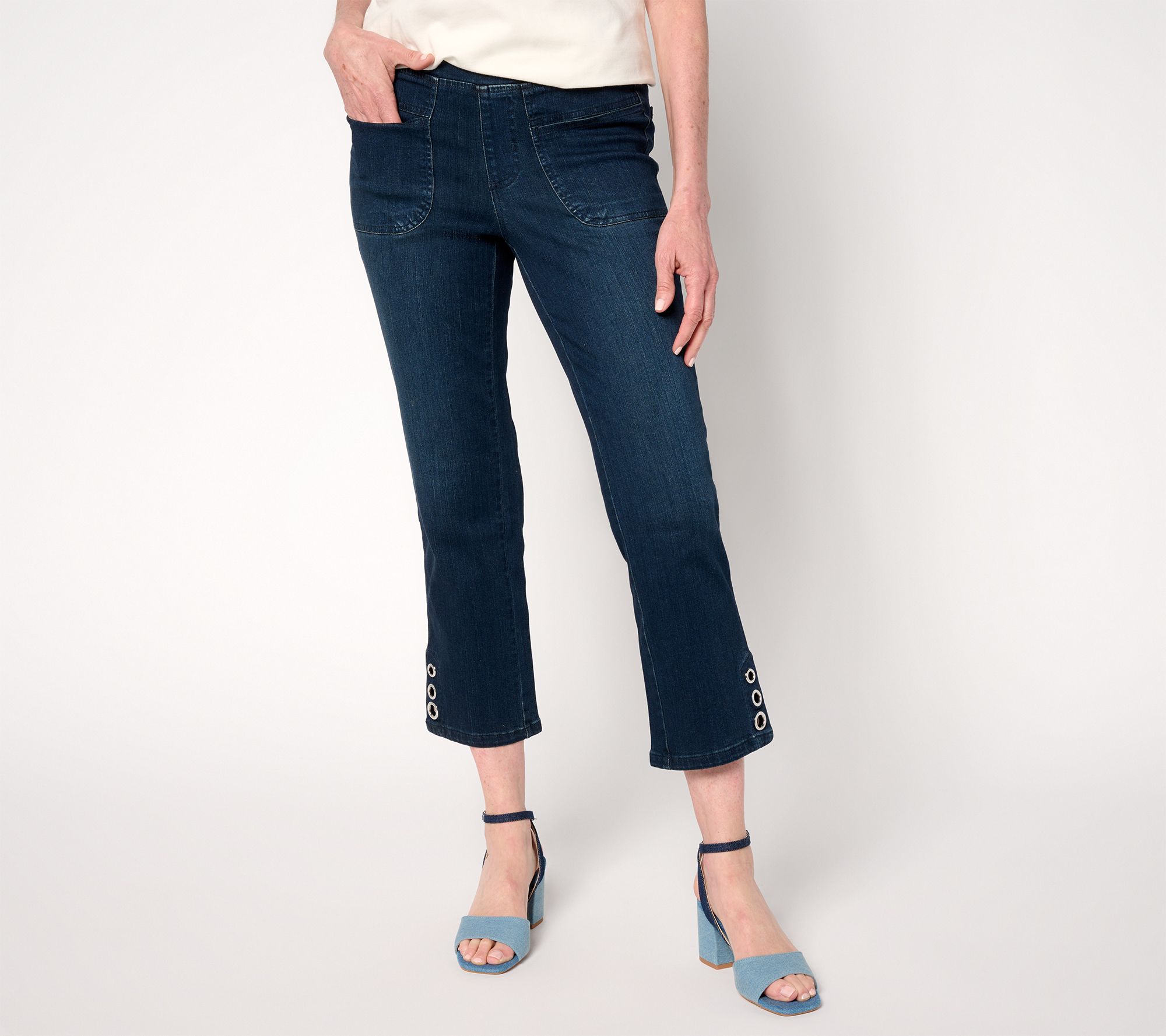"As Is" Belle by Kim Gravel Reg TripleLuxe Denim Grommet Cropped Jean