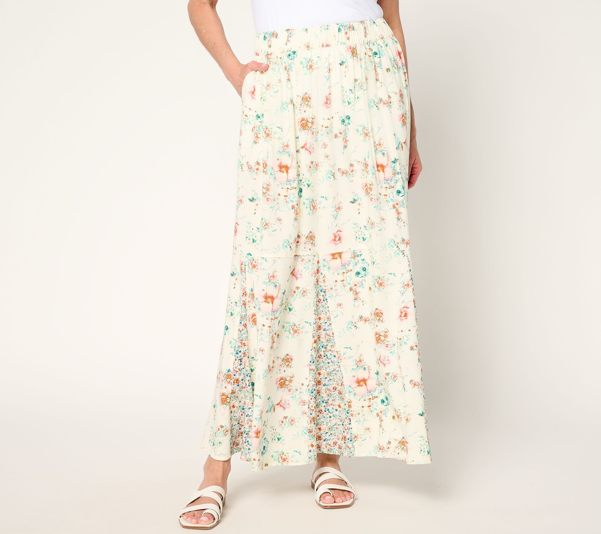 "As Is" Studio Park x Terri Conn Petite Print Pull On Maxi Skirt