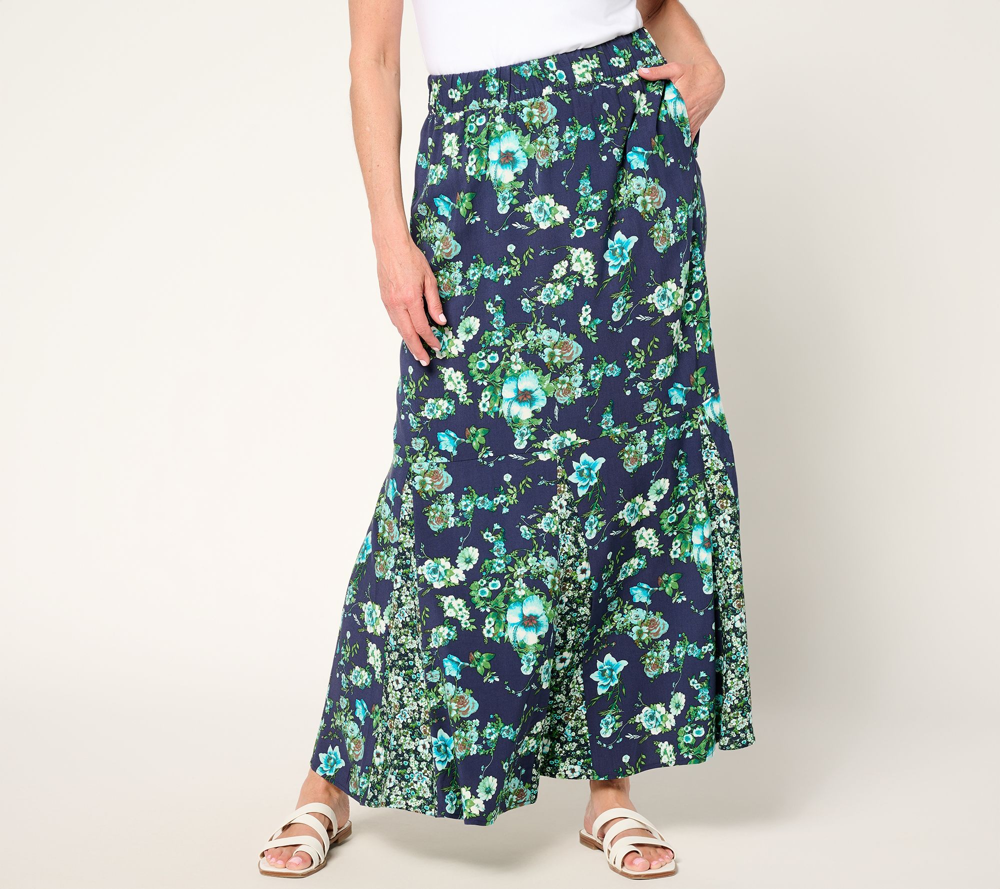 "As Is" Studio Park x Terri Conn Petite Print Pull On Maxi Skirt