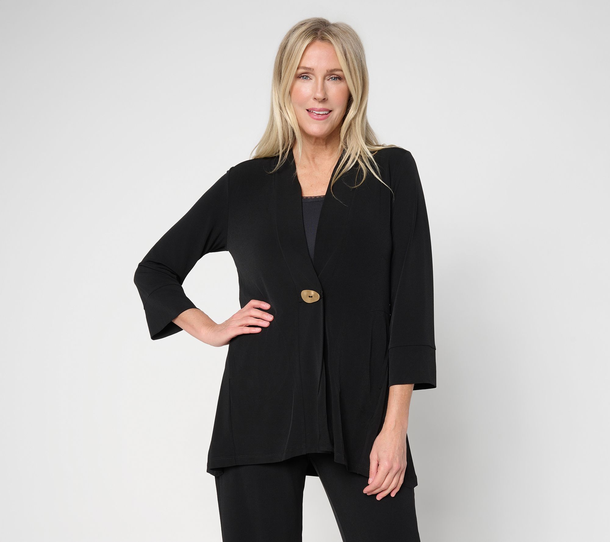 Susan Graver Regular Liquid Knit Cardigan w/ Novelty Button