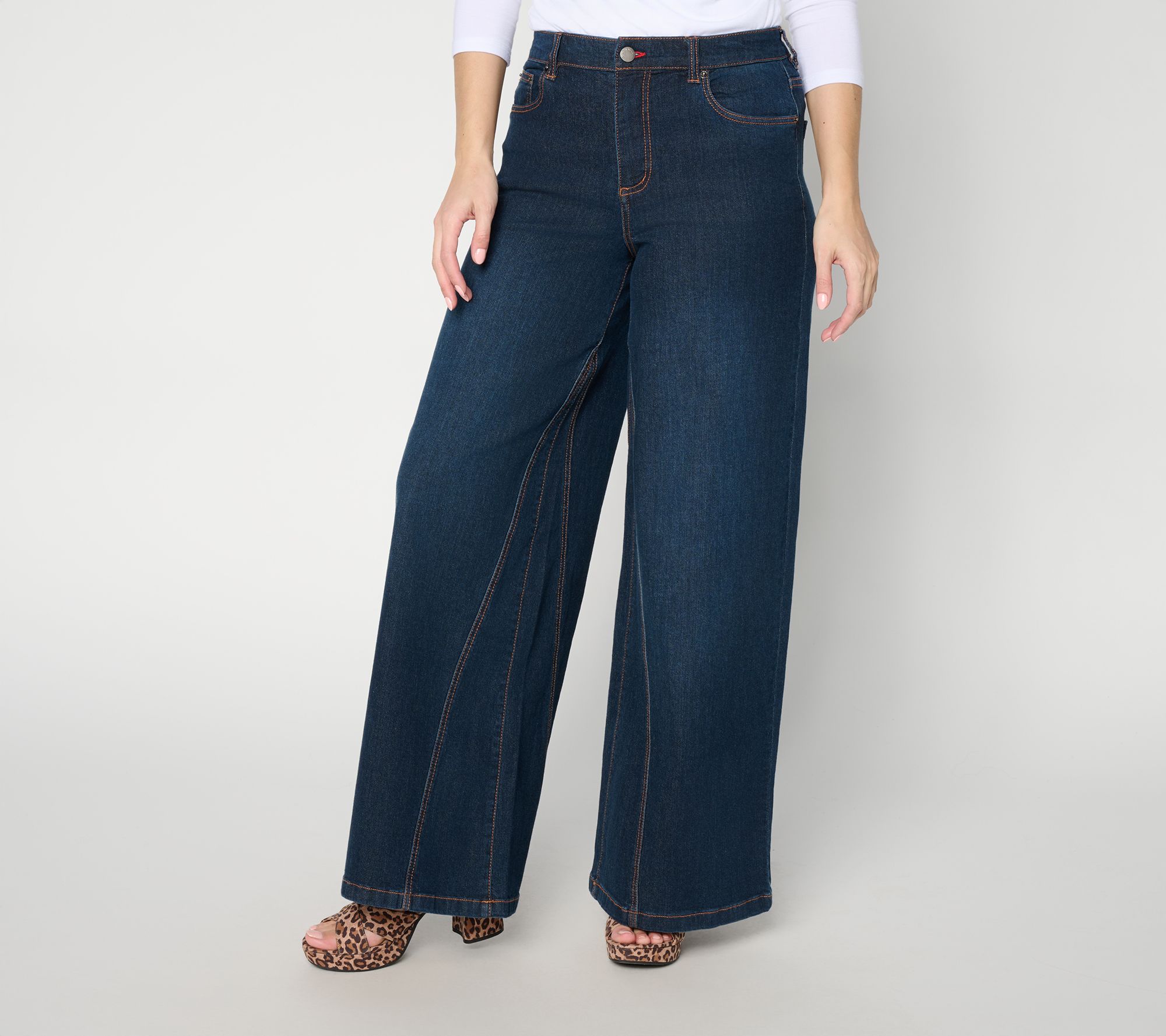 Peace Love World Petite Full Length Wide Leg Denim Pants w/Gusset