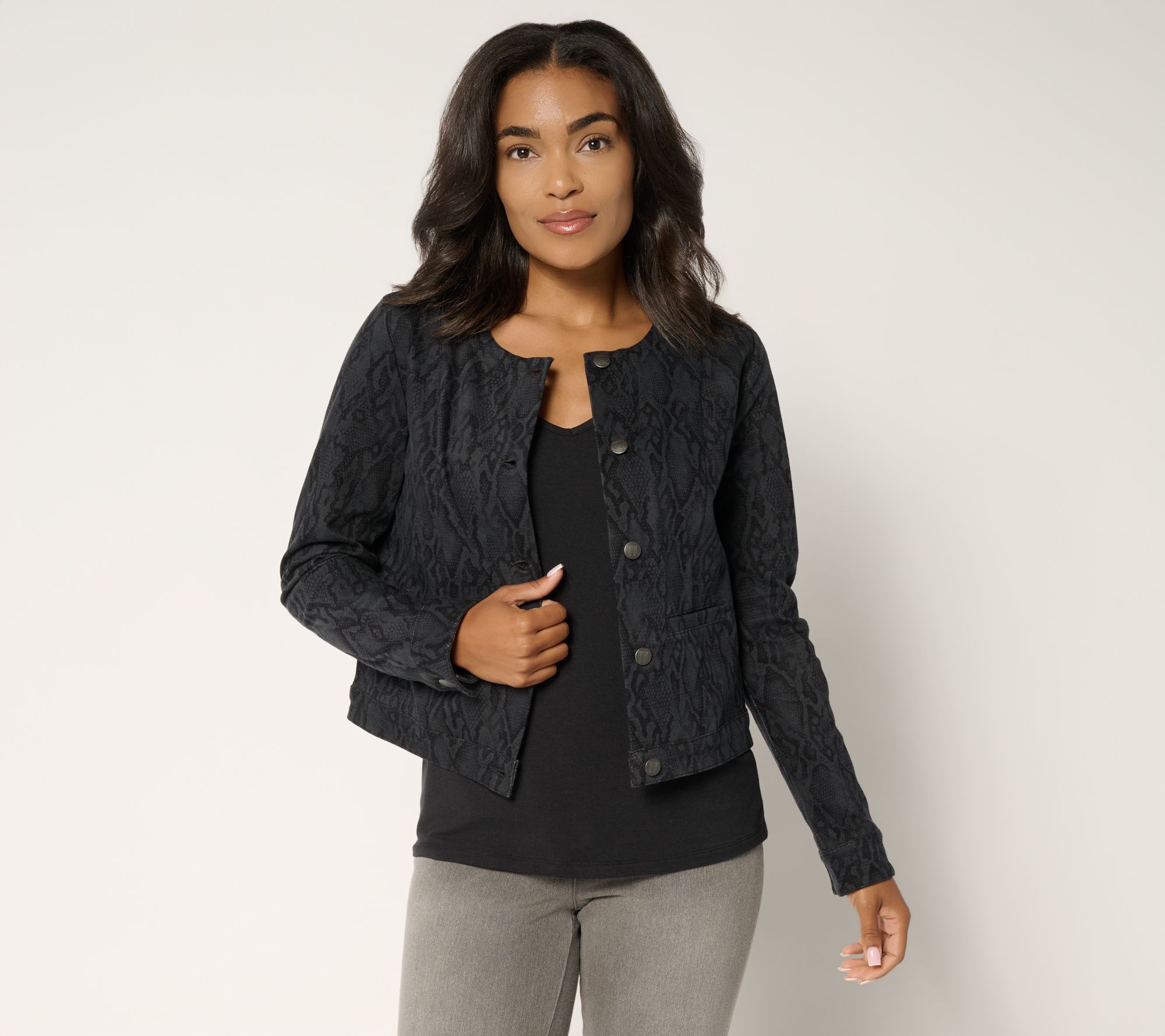 "As Is" Women with Control Printed Prime Stretch Denim Diva Jacket