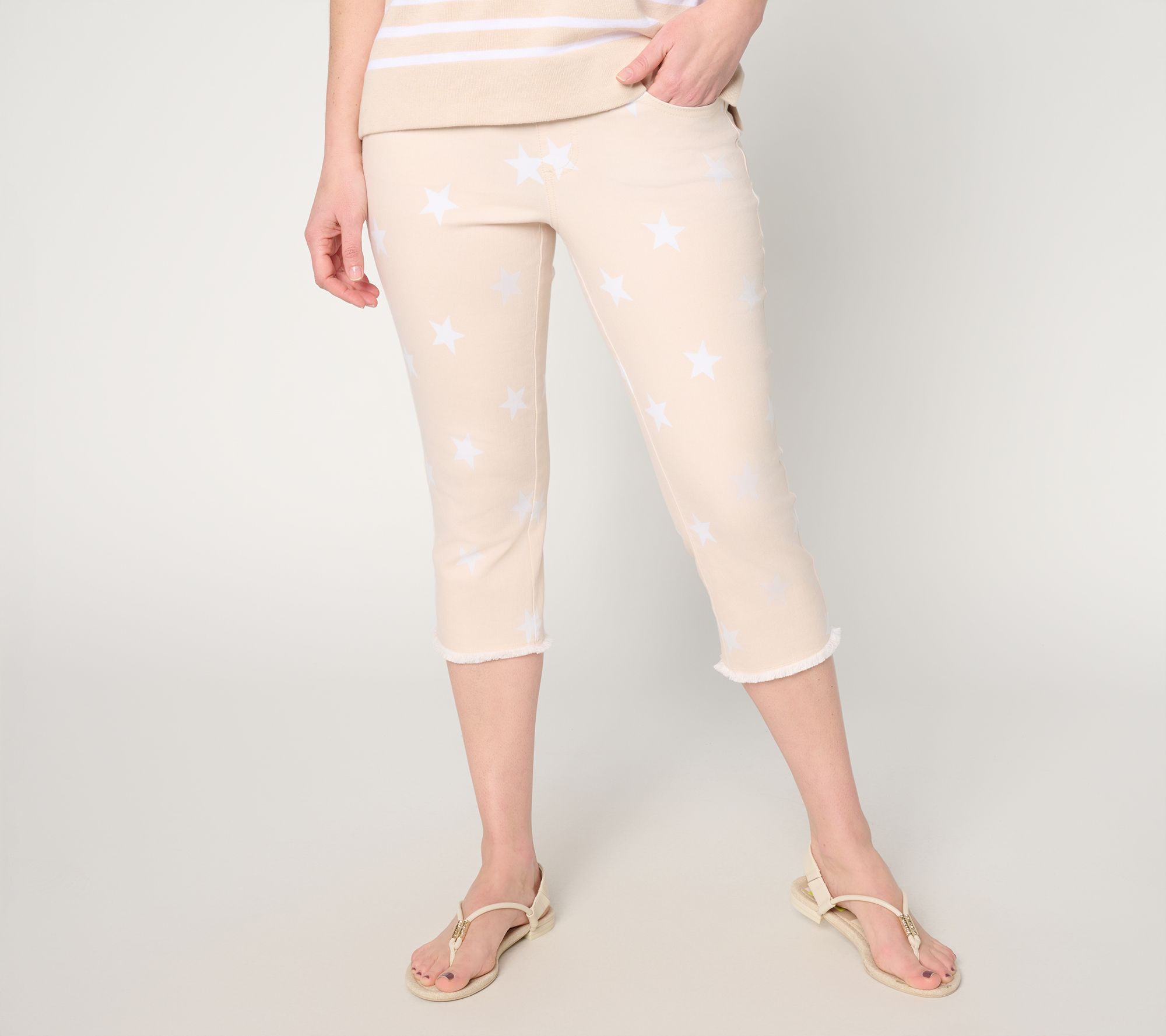 Belle by Kim Gravel Regular TripleLuxe Twill Star Frayed Capri