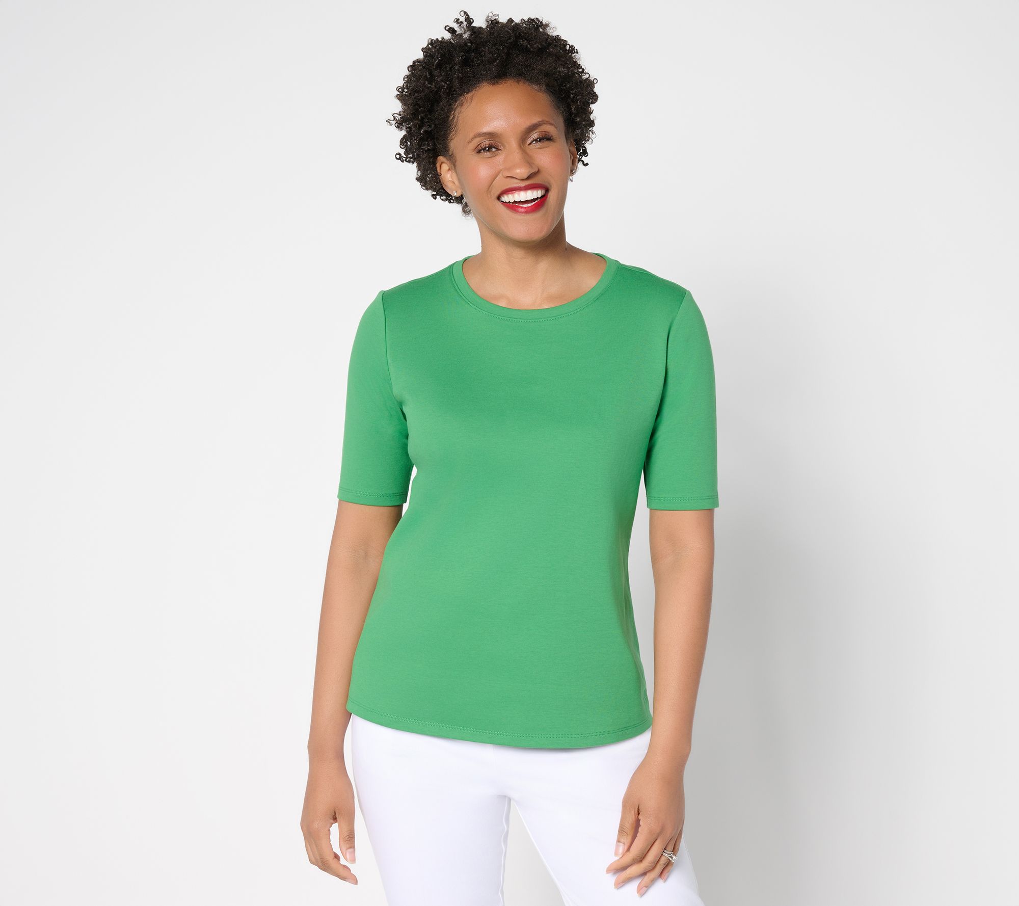 "As Is" Isaac Mizrahi Live! Essentials Pima Cotton Elbow Sleeve Tee
