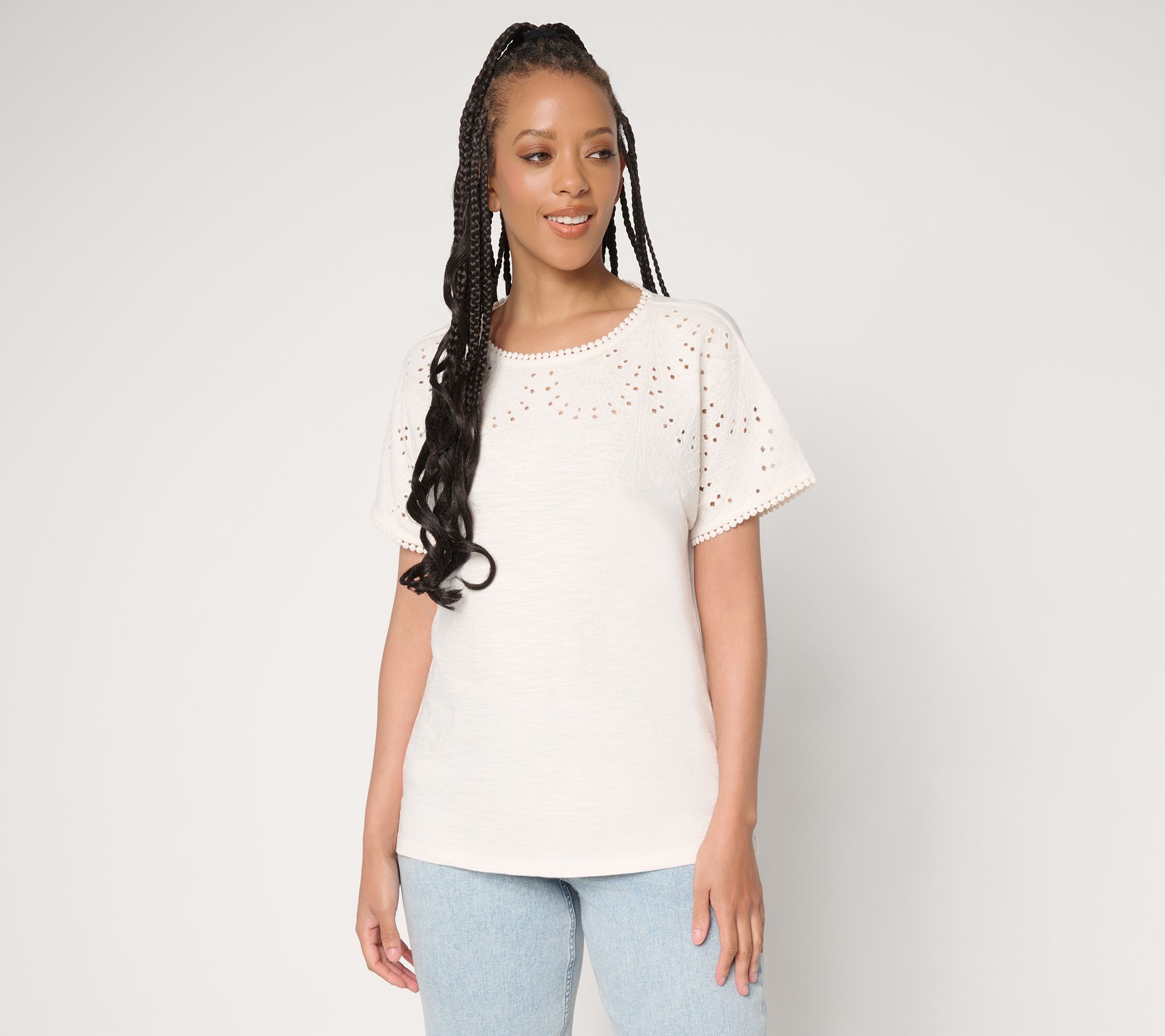 BEAUTIFUL by Lawrence Zarian Novelty Eyelet Dolman Sleeve Top