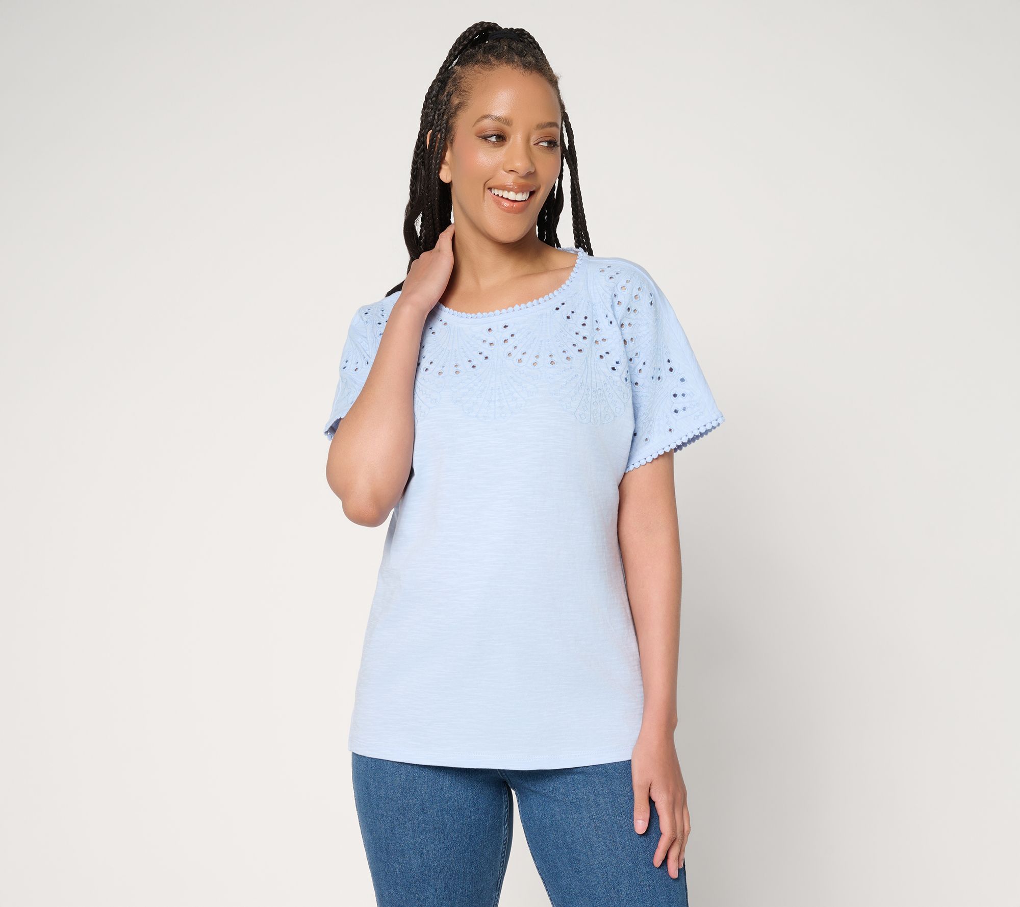 BEAUTIFUL by Lawrence Zarian Novelty Eyelet Dolman Sleeve Top