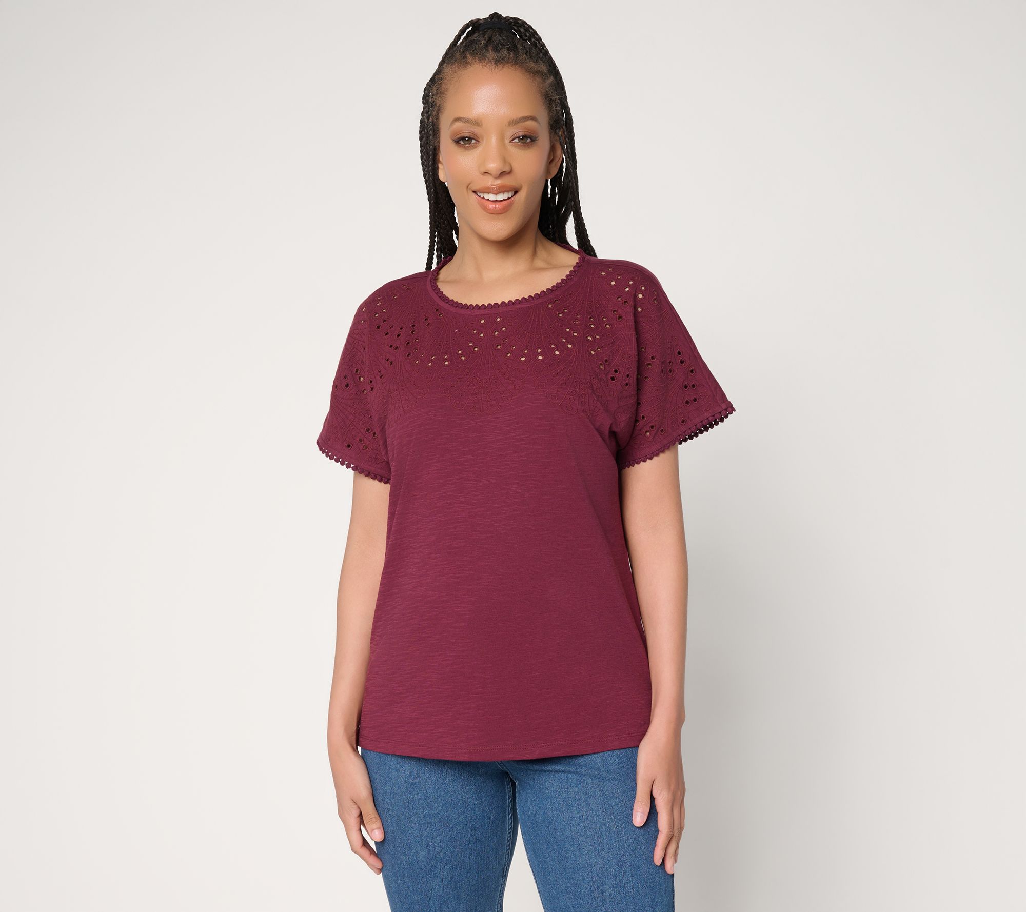 BEAUTIFUL by Lawrence Zarian Novelty Eyelet Dolman Sleeve Top